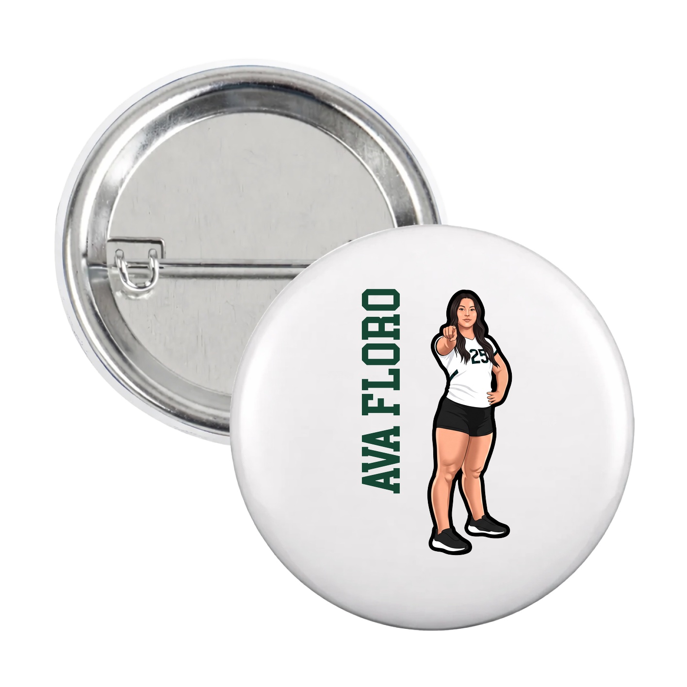 Game Day Button — Name Vertical in White