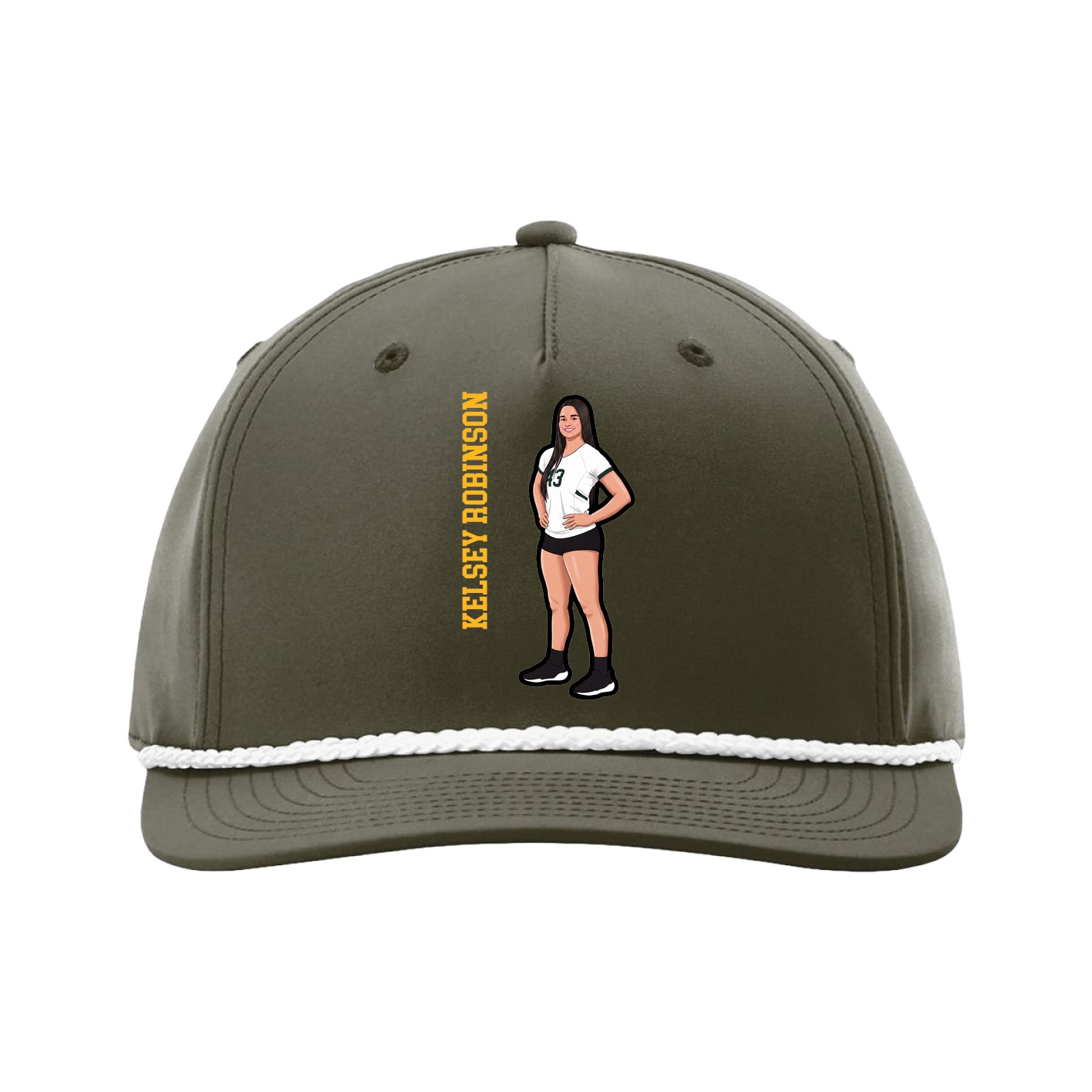 Five-Panel Classic Rope Cap — Name Vertical in Green