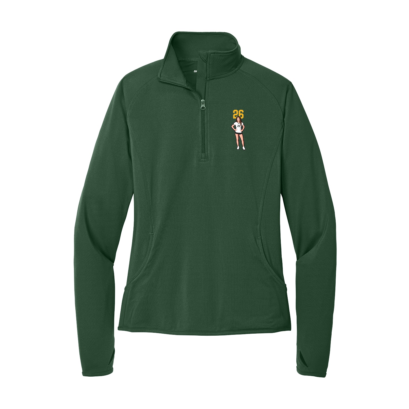 Women's Q-Zip Pullover — Number Top in Green