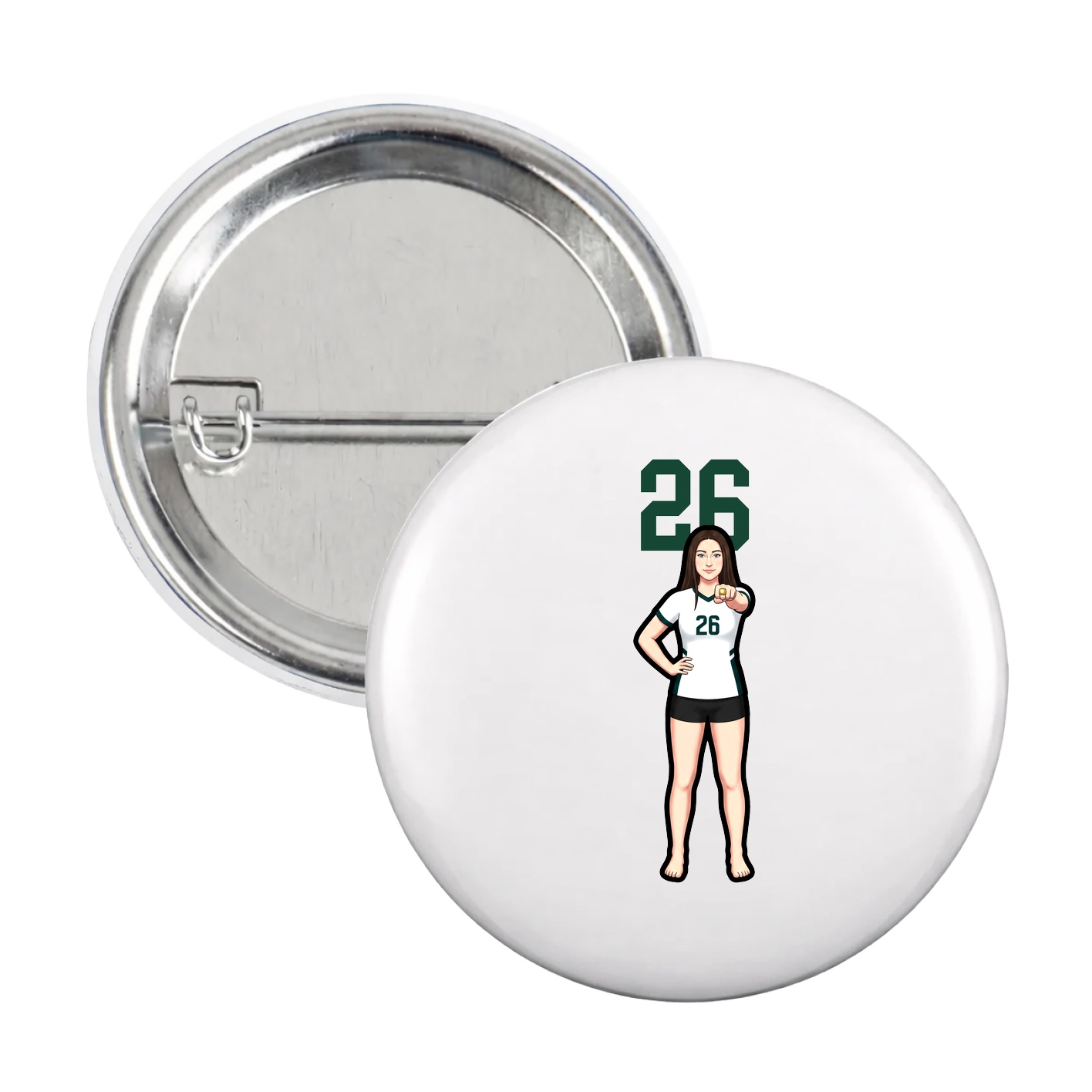 Game Day Button — Number Top in White