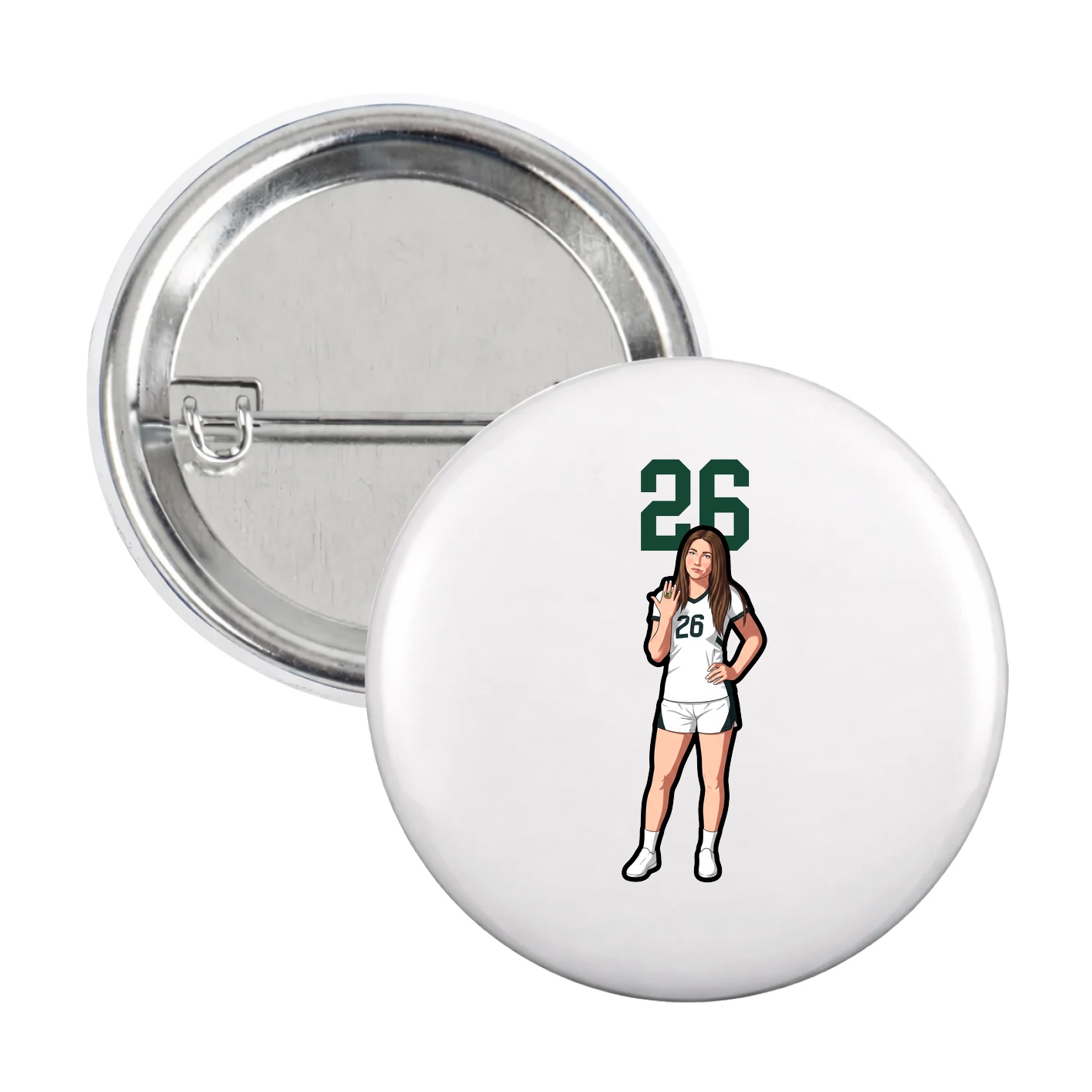 Game Day Button — Number Top in White