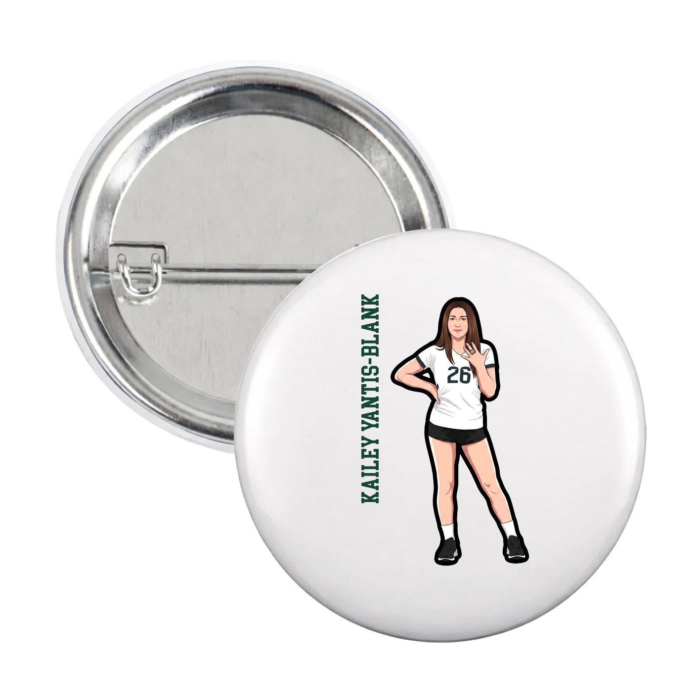 Game Day Button — Name Vertical in White