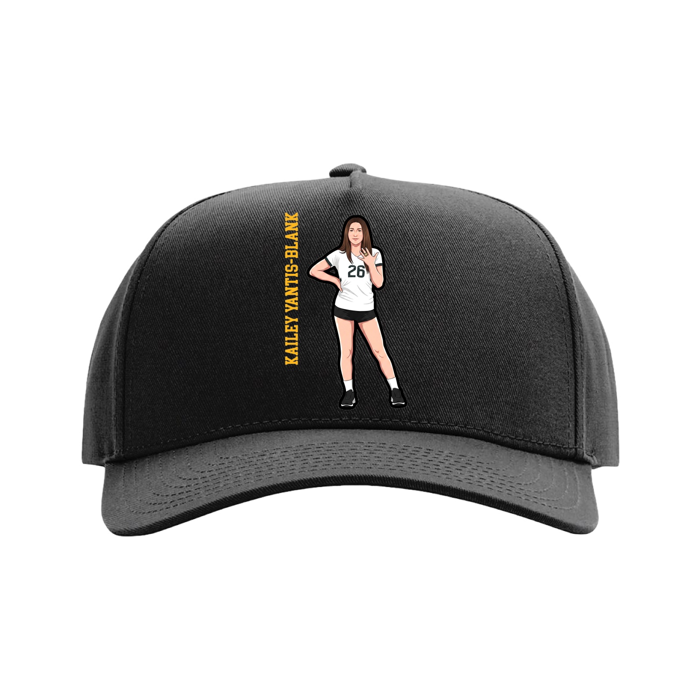 Full Fabric Five-Panel Champ Cap — Name Vertical in Black