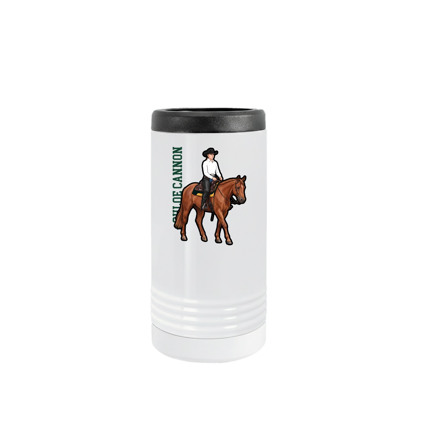 Slim Beverage Holder — Name Vertical in White