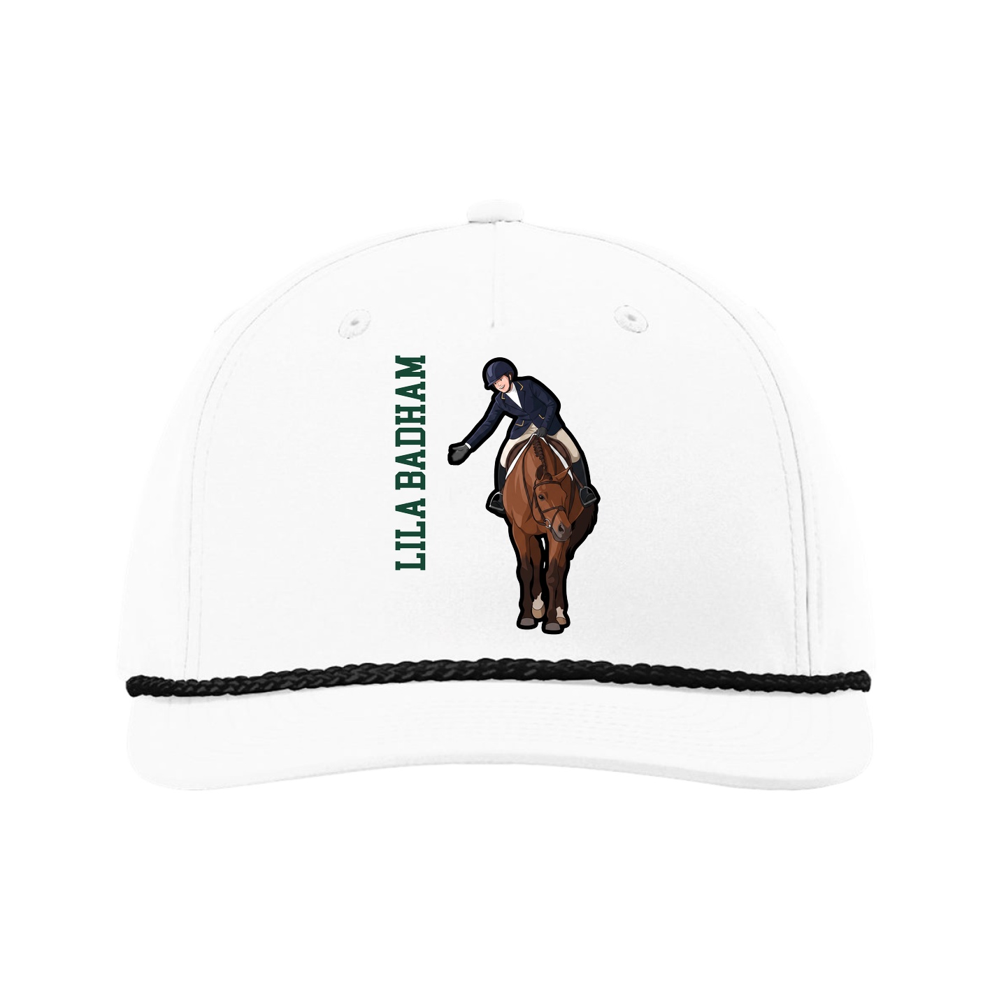 Five-Panel Classic Rope Cap — Name Vertical in White