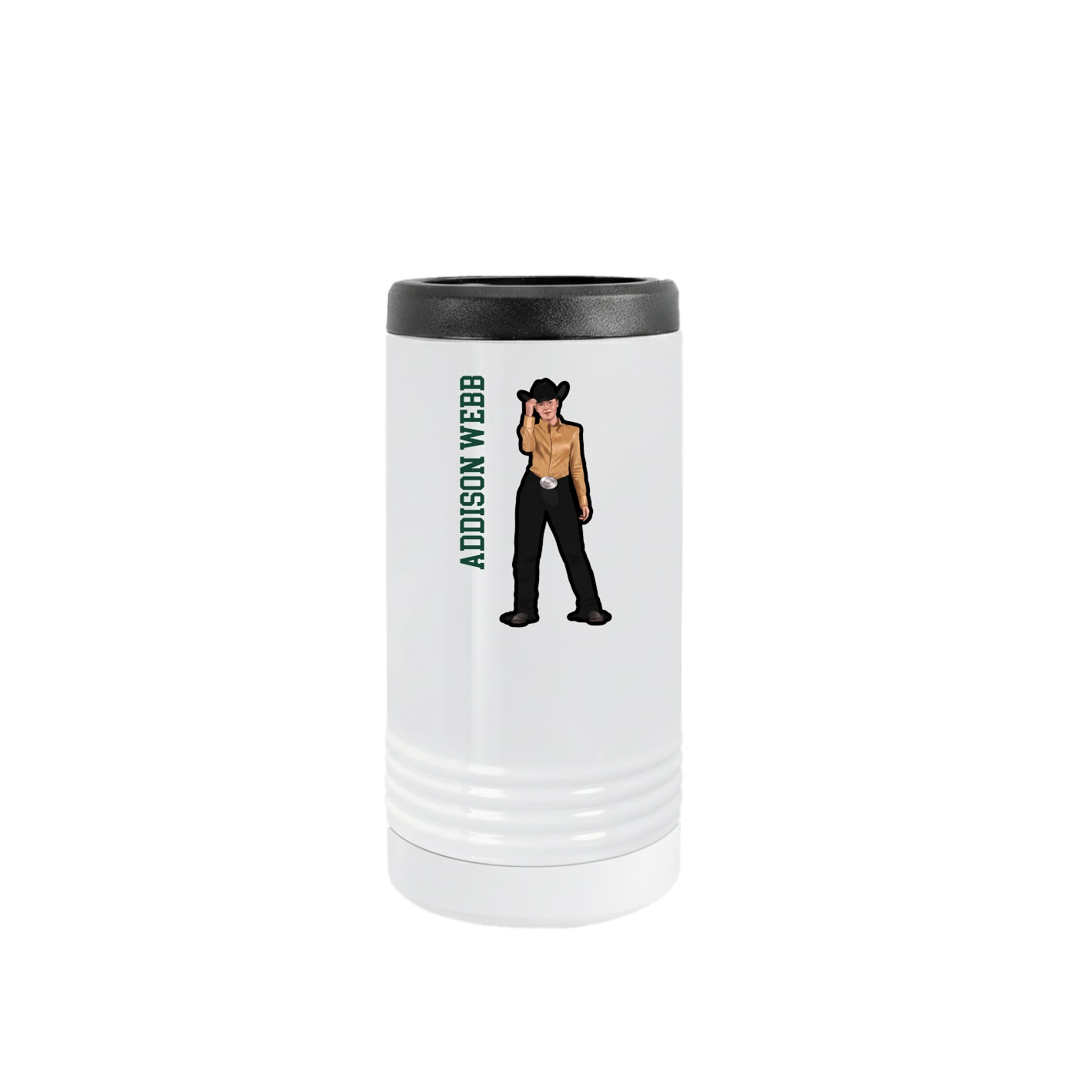 Slim Beverage Holder — Name Vertical in White