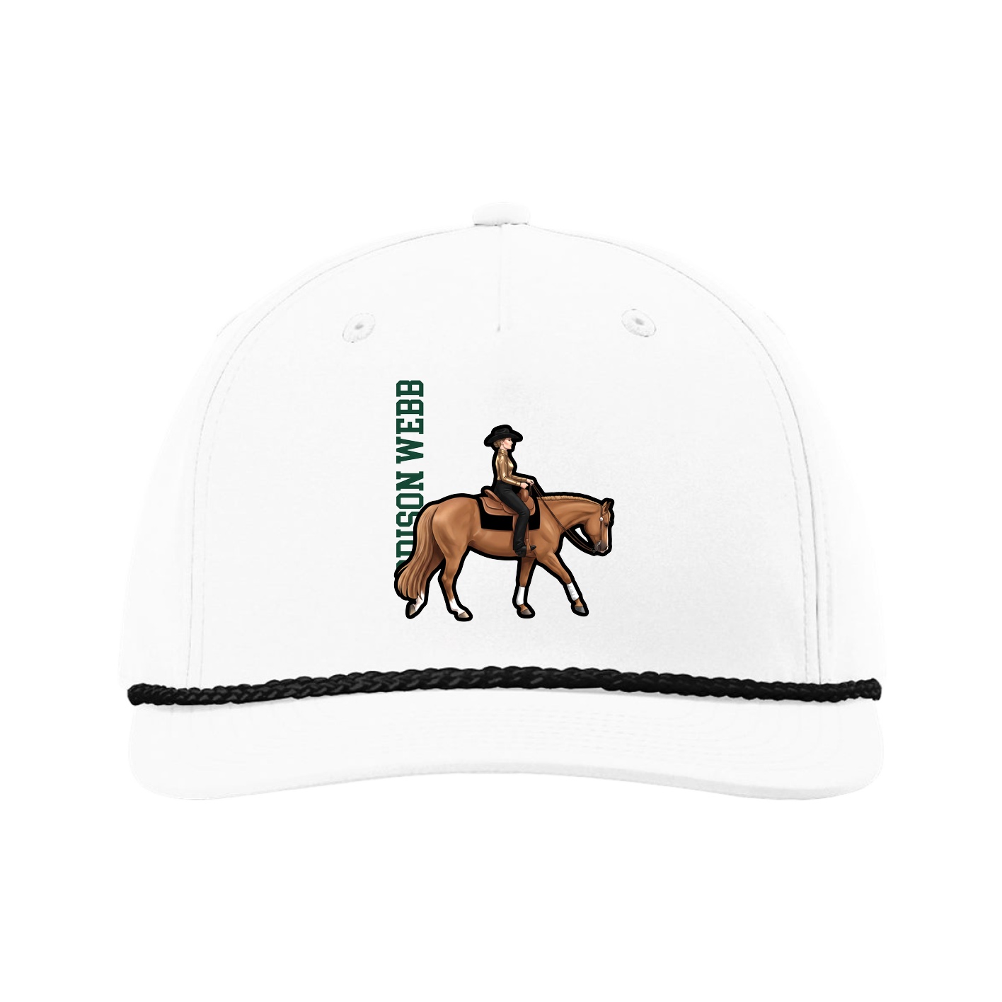Five-Panel Classic Rope Cap — Name Vertical in White