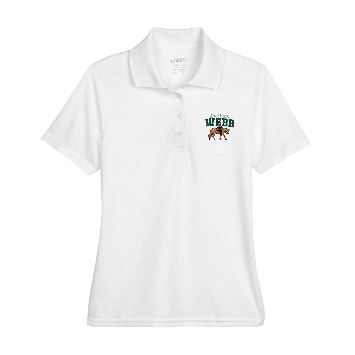 Womens Performance Polo — Name Arch in White