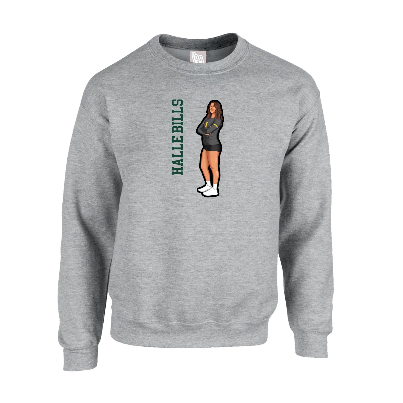 Fleece Crew — Name Vertical in Grey