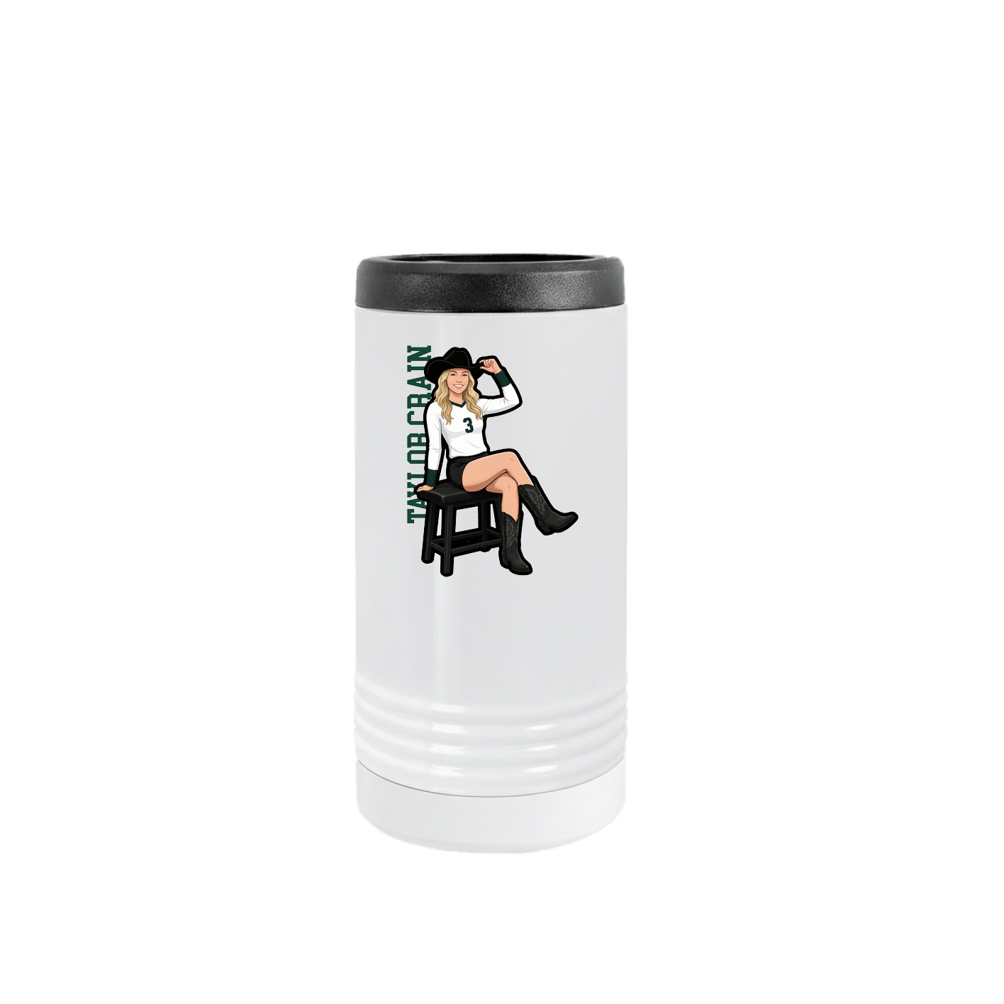Slim Beverage Holder — Name Vertical in White