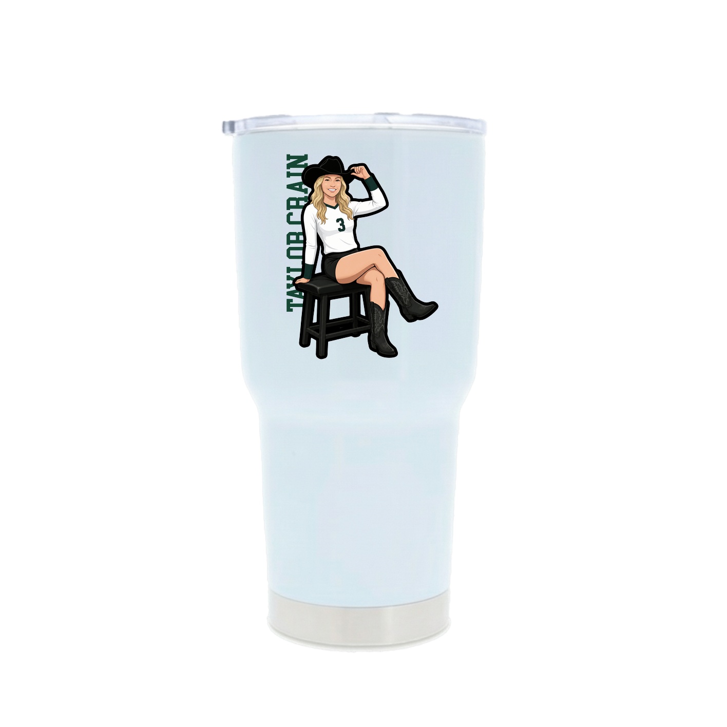 30oz Stainless Steel Tumbler — Name Vertical in White