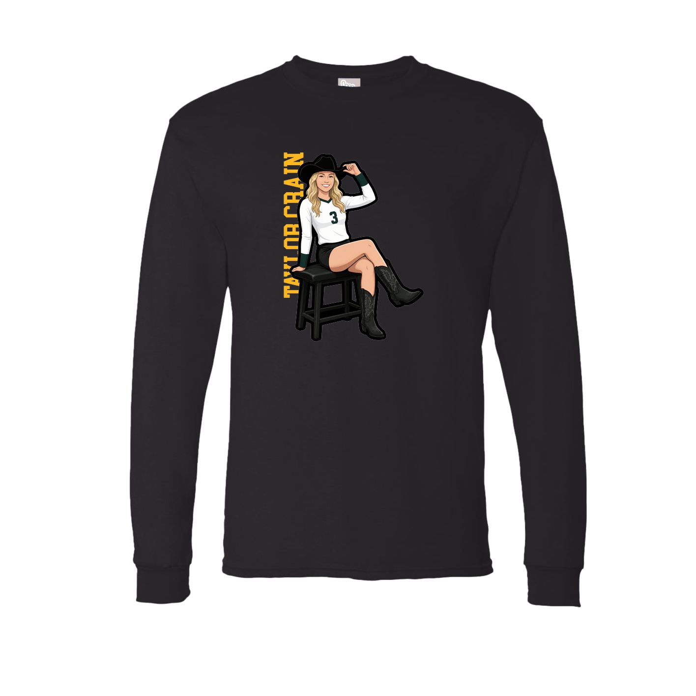 Long Sleeve Tee — Name Vertical in Black