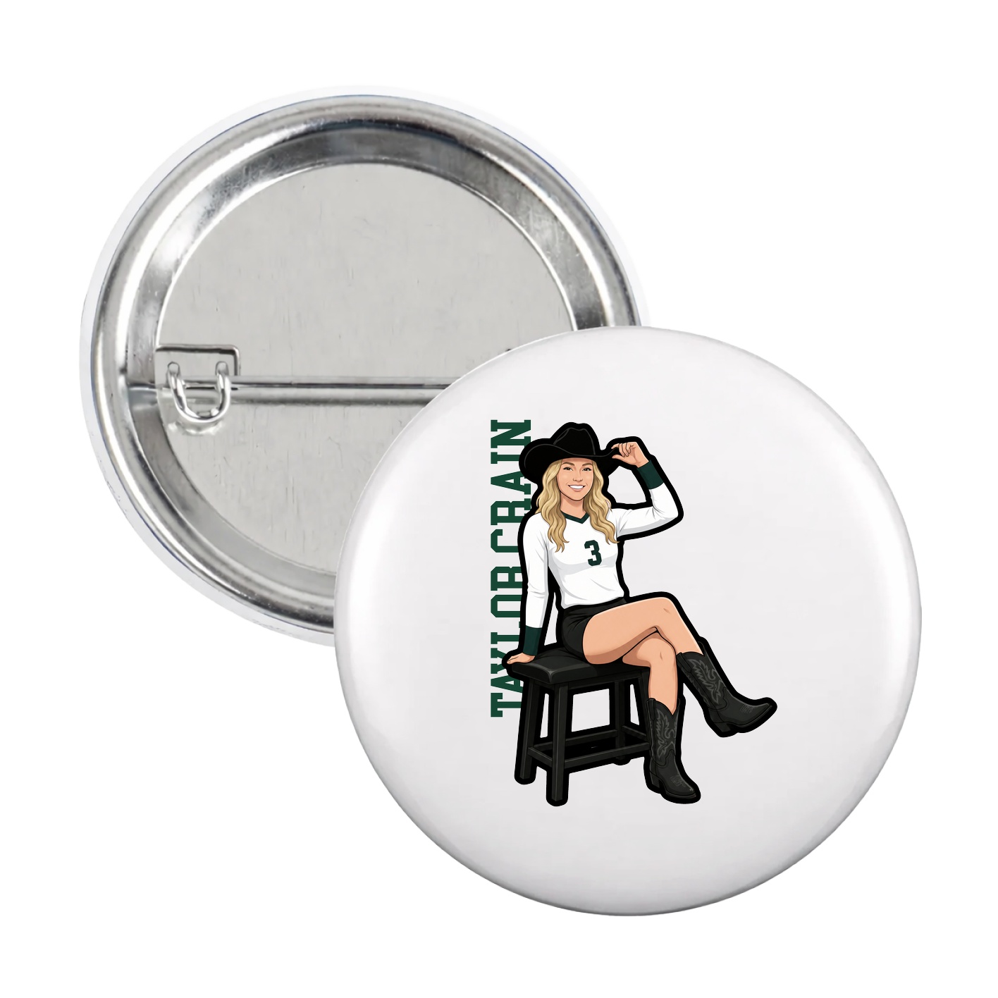 Game Day Button — Name Vertical in White
