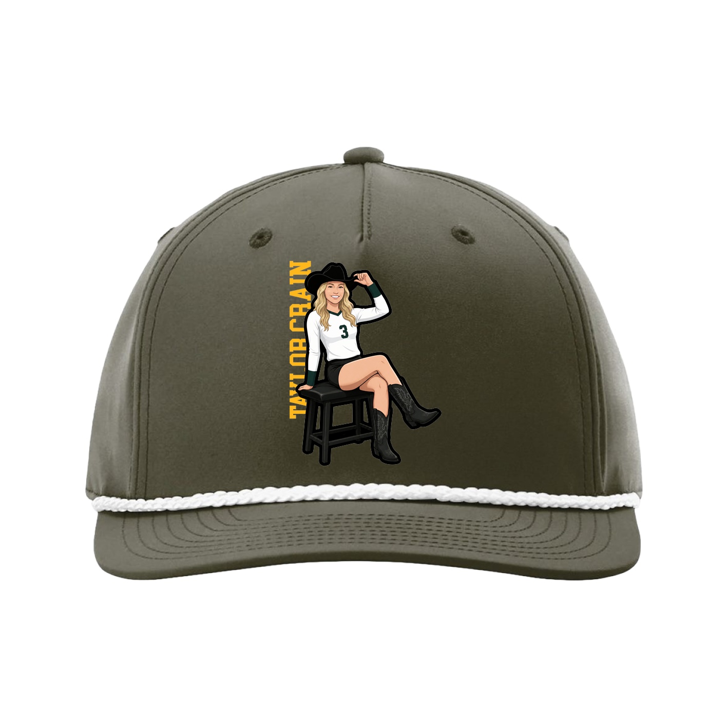 Five-Panel Classic Rope Cap — Name Vertical in Green