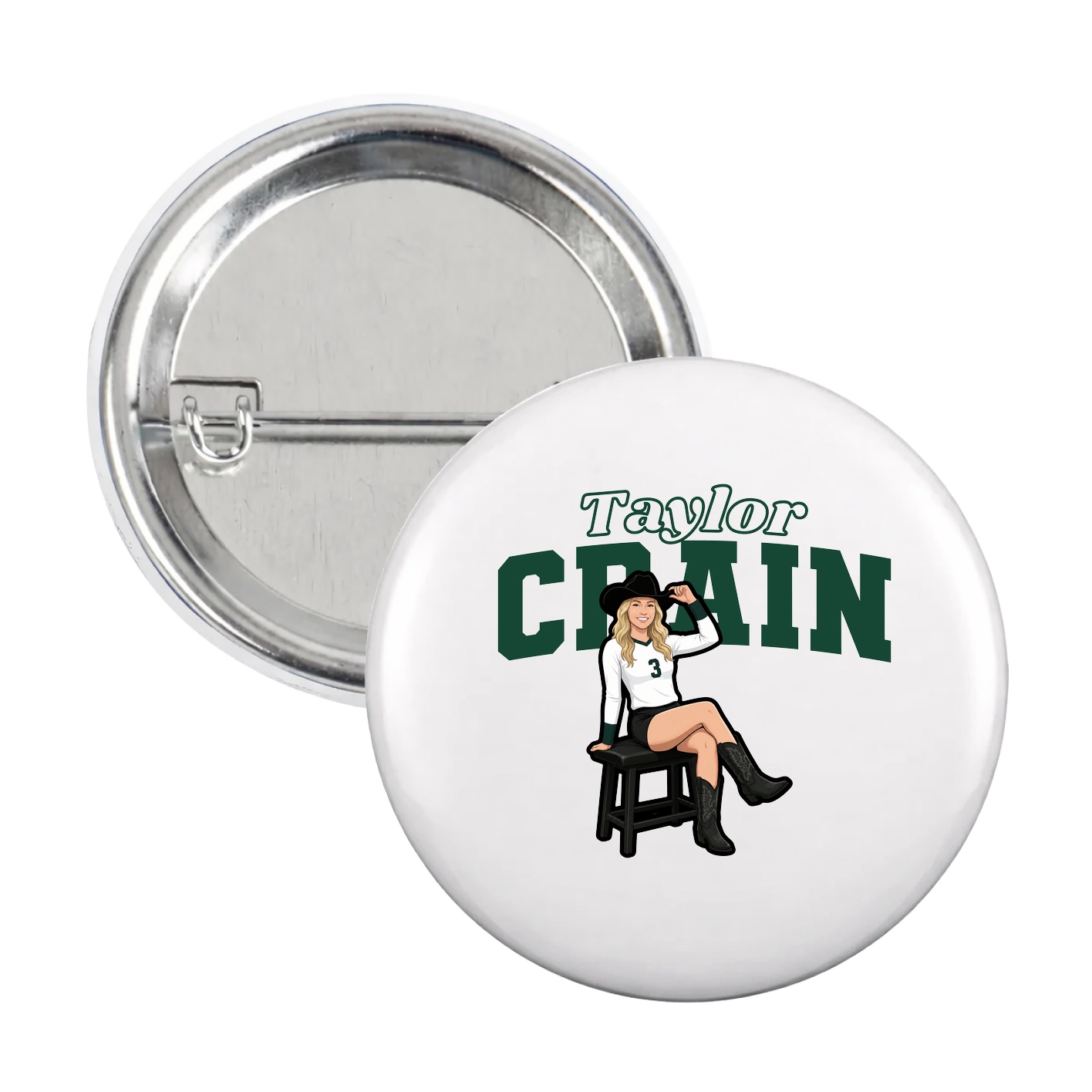 Game Day Button — Name Arch in White