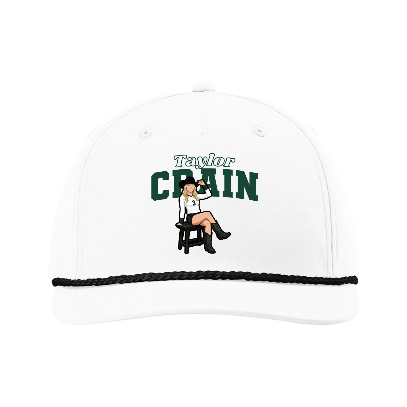 Five-Panel Classic Rope Cap — Name Arch in White