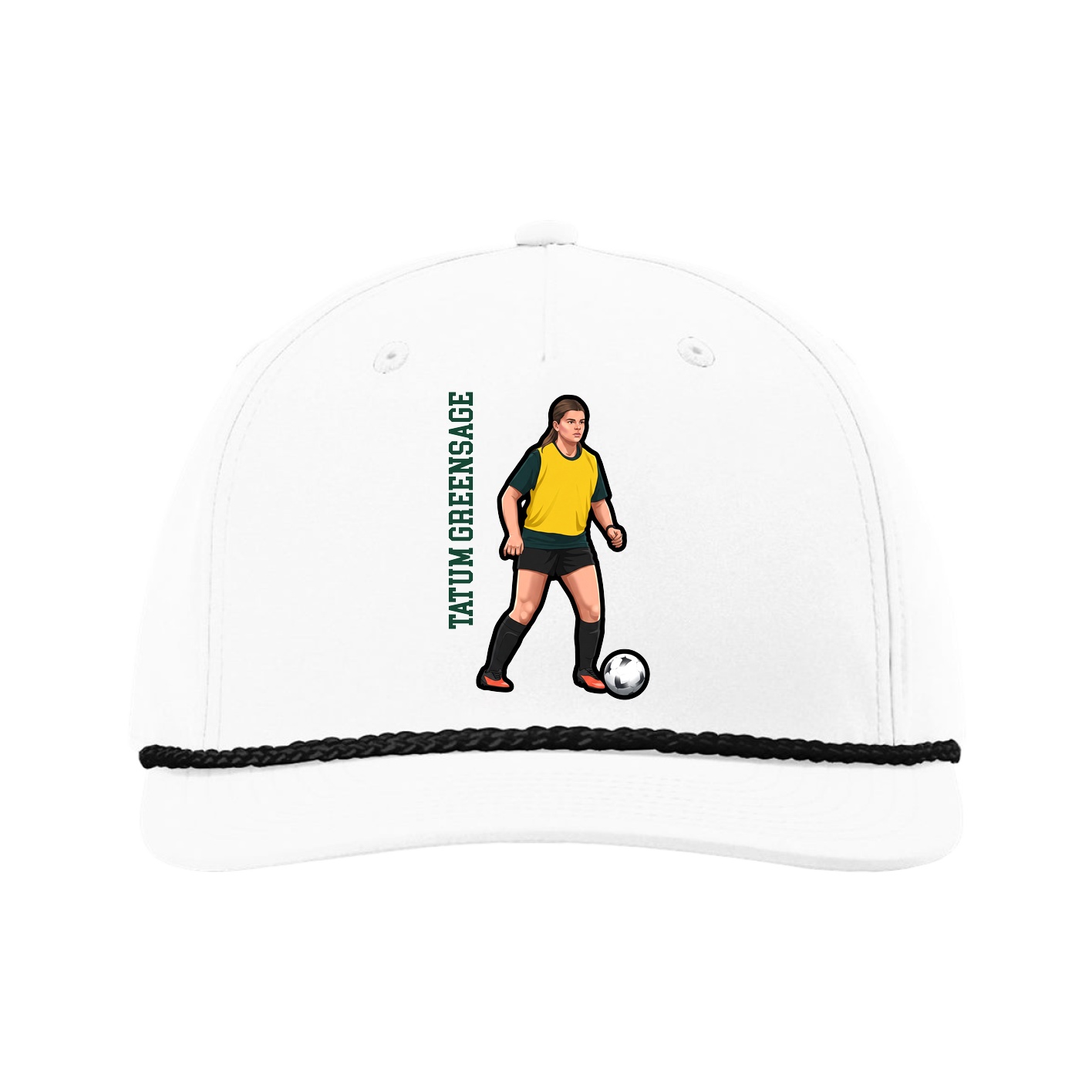 Five-Panel Classic Rope Cap — Name Vertical in White