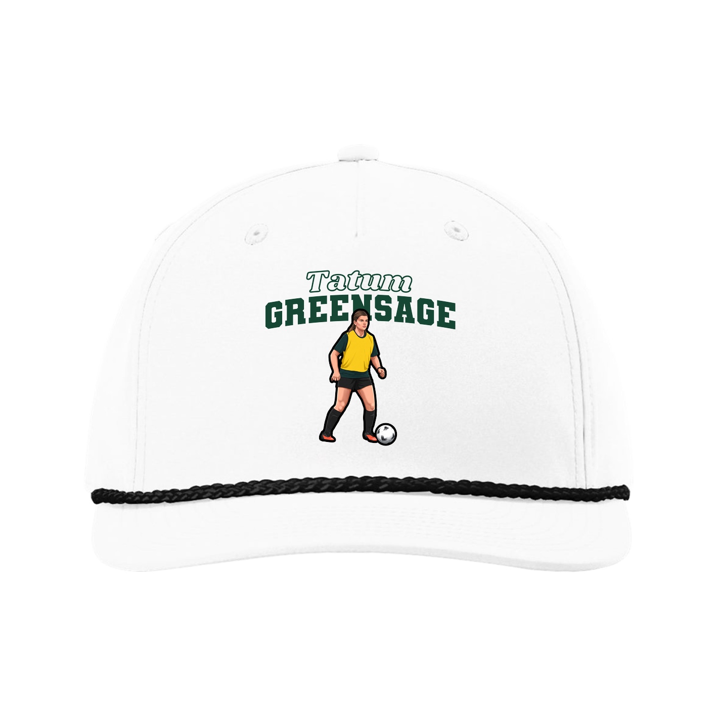 Five-Panel Classic Rope Cap — Name Arch in White