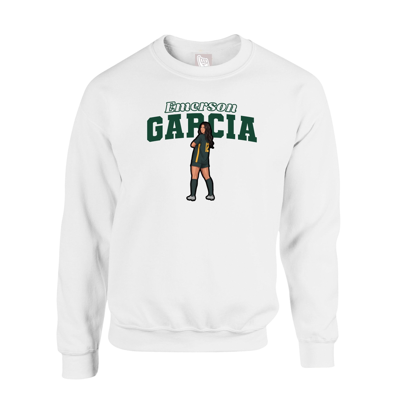Fleece Crew — Name Arch in White