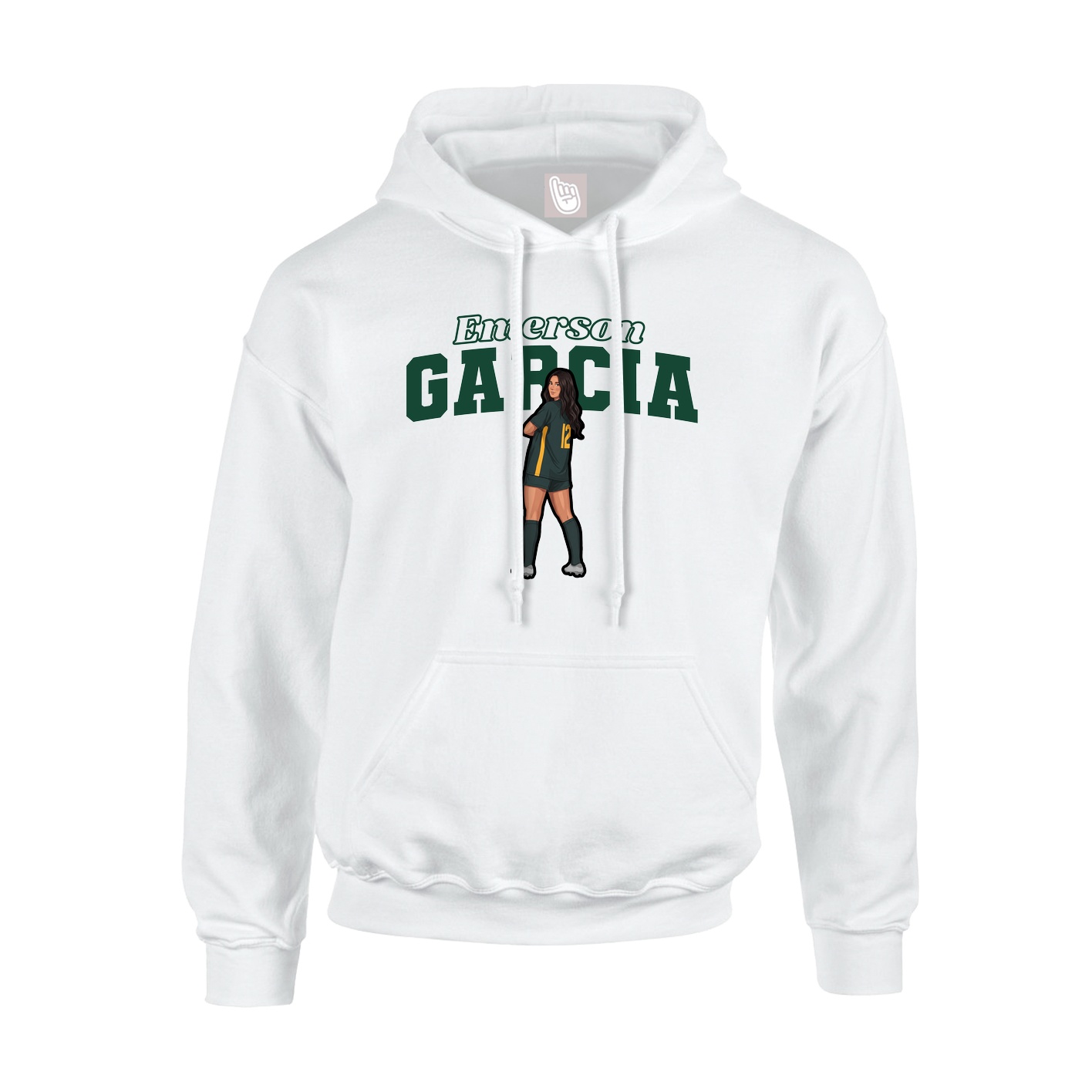 Youth Hoodie — Name Arch in White