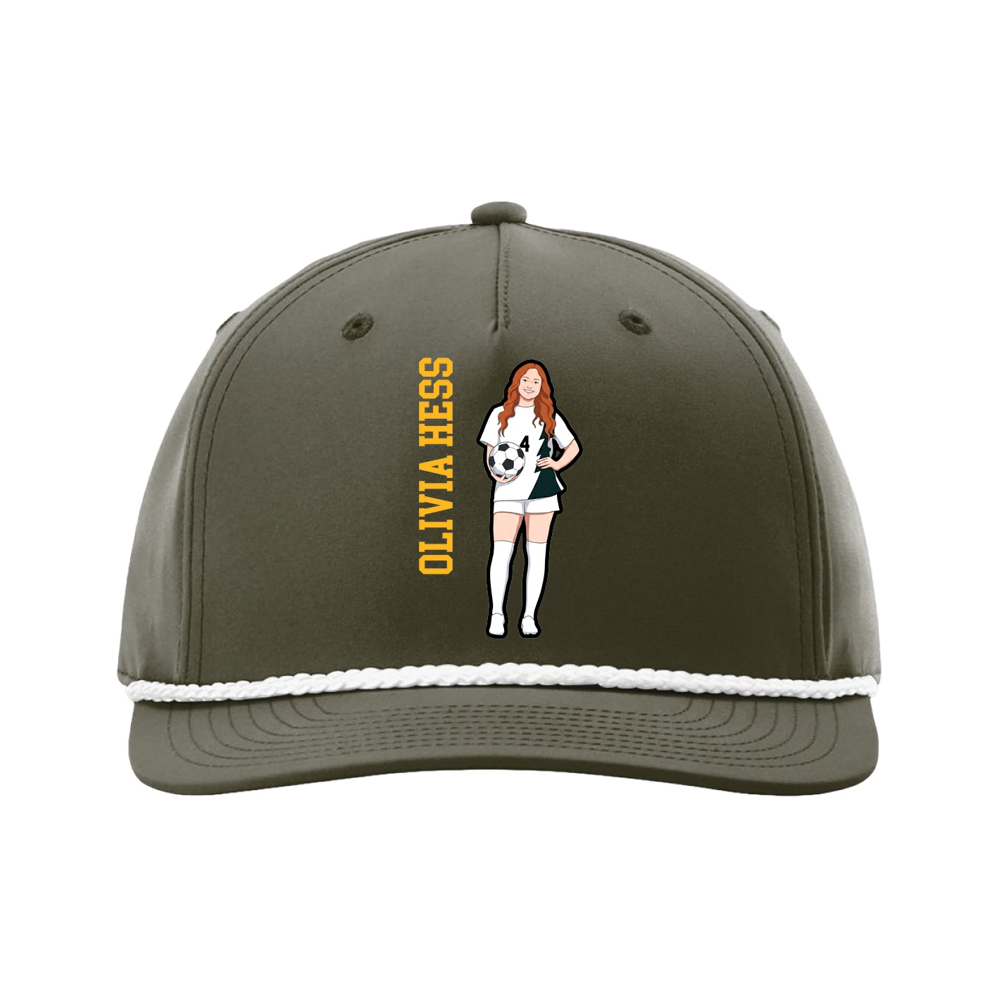 Five-Panel Classic Rope Cap — Name Vertical in Green