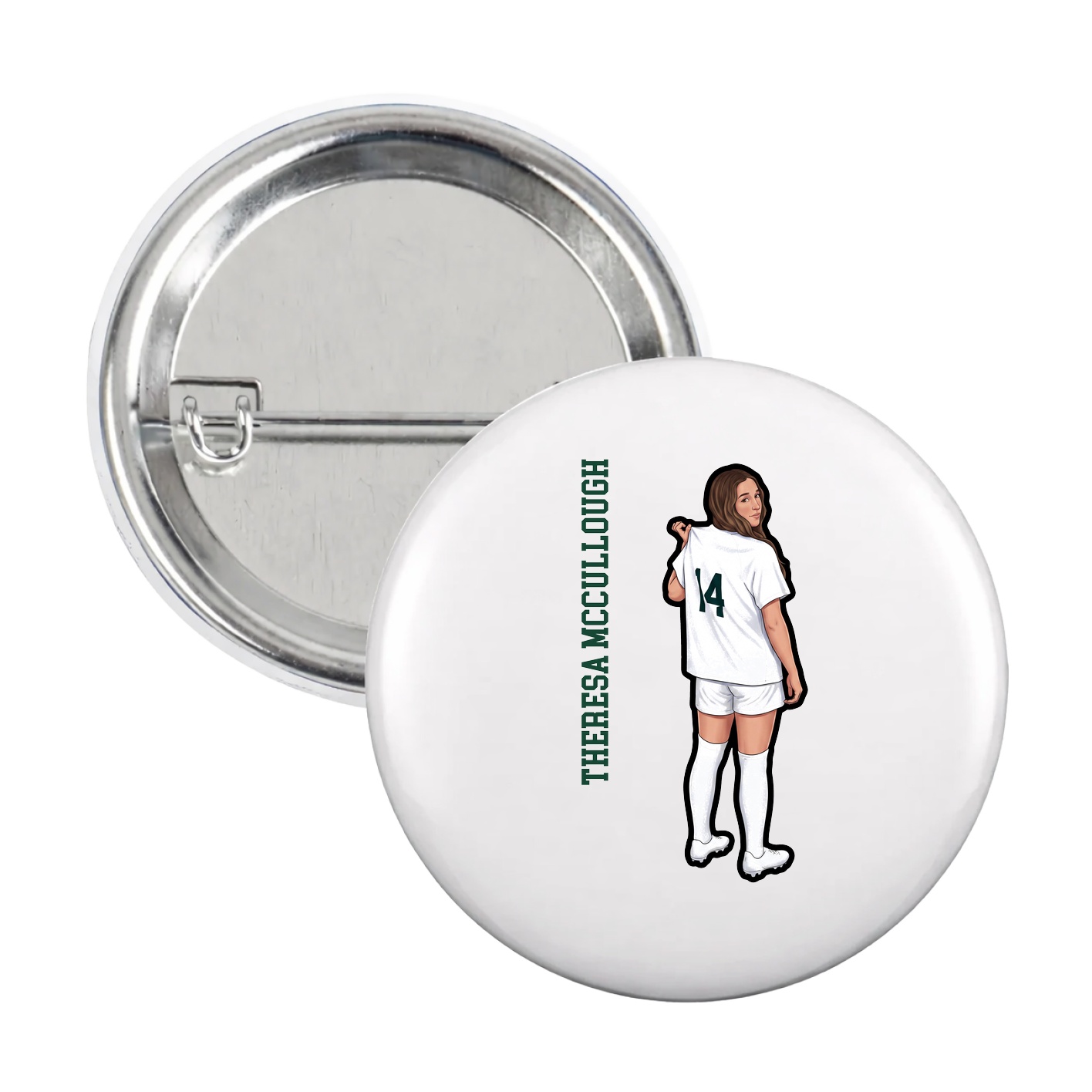Game Day Button — Name Vertical in White