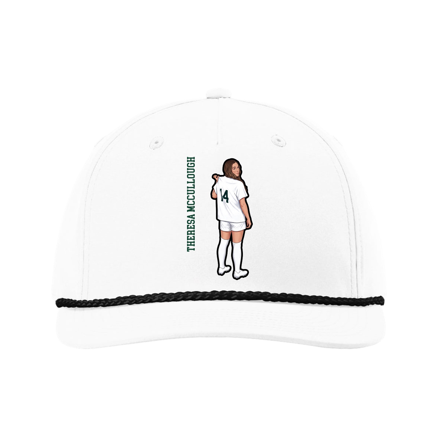 Five-Panel Classic Rope Cap — Name Vertical in White