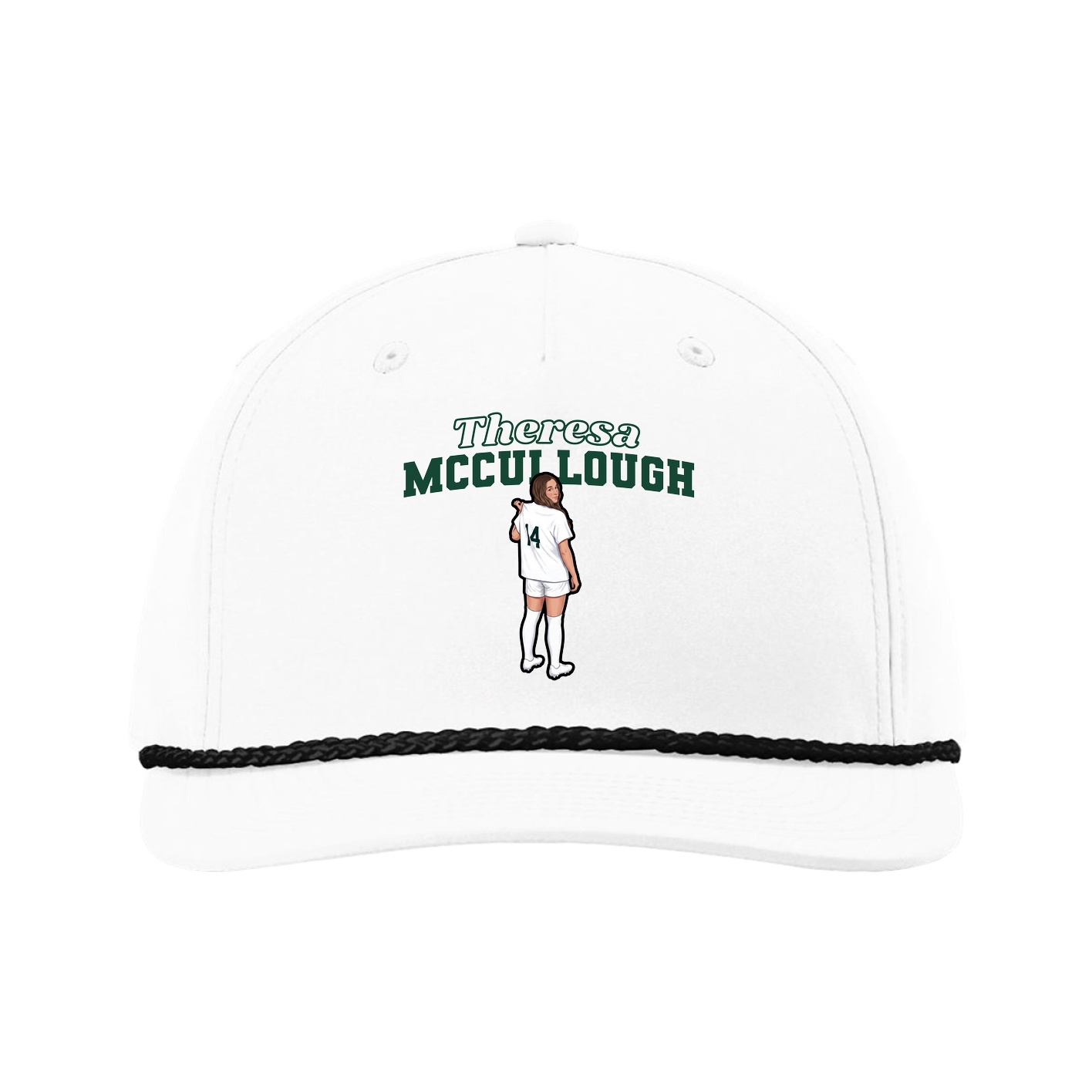Five-Panel Classic Rope Cap — Name Arch in White