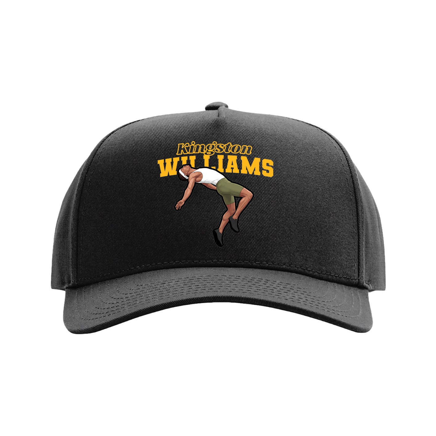 Full Fabric Five-Panel Champ Cap — Name Arch in Black