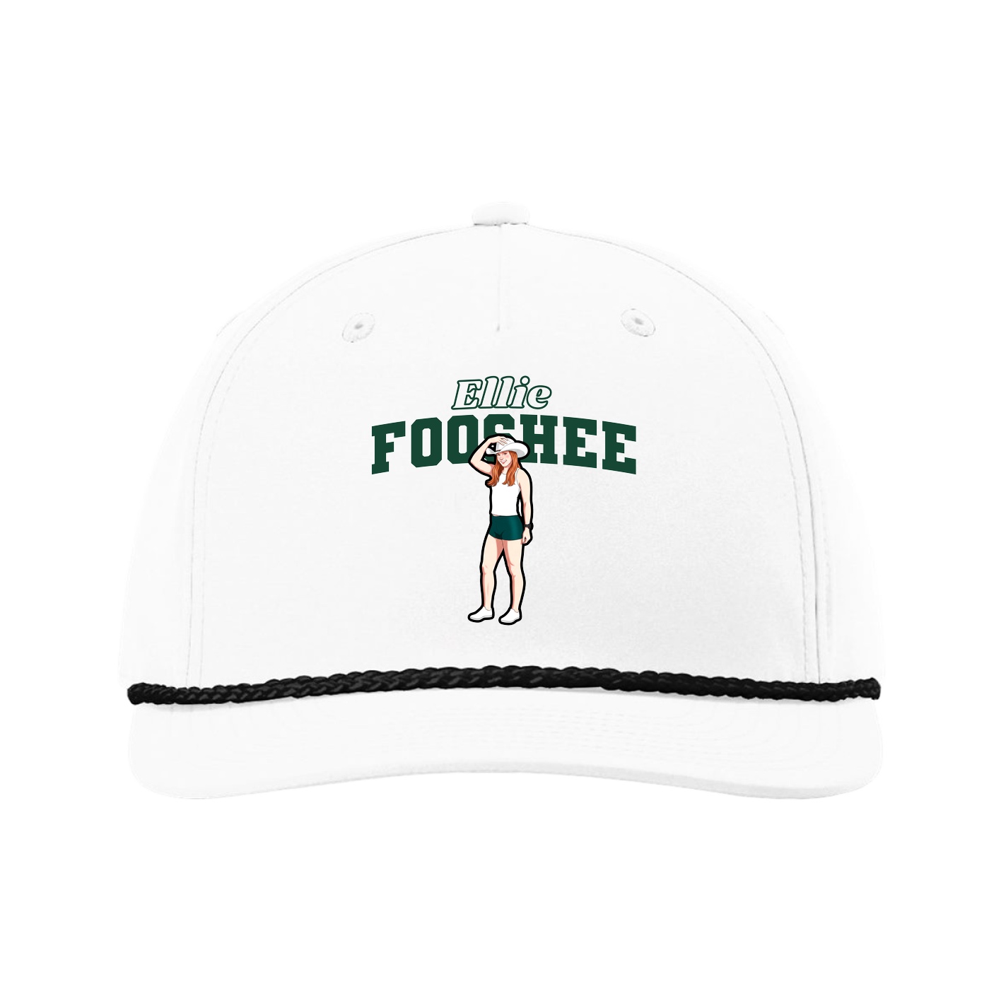 Five-Panel Classic Rope Cap — Name Arch in White