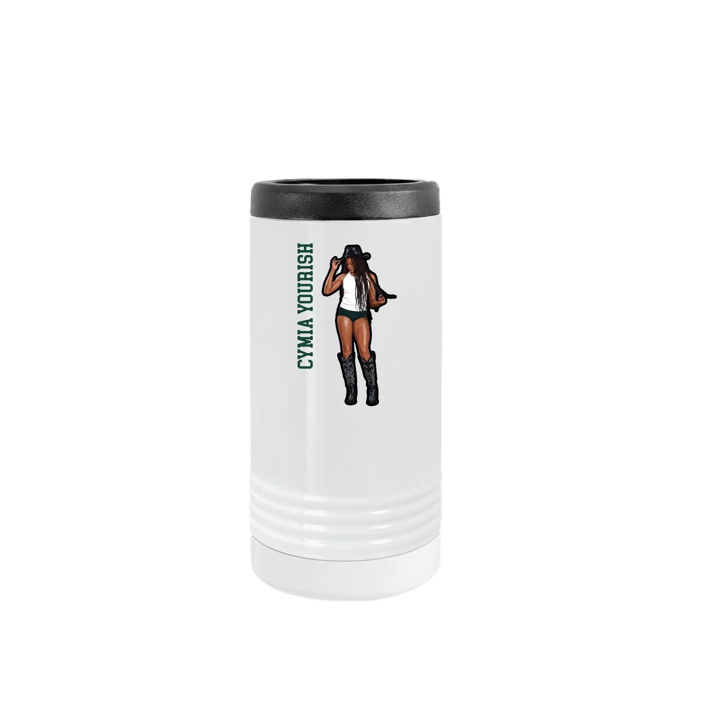 Slim Beverage Holder — Name Vertical in White