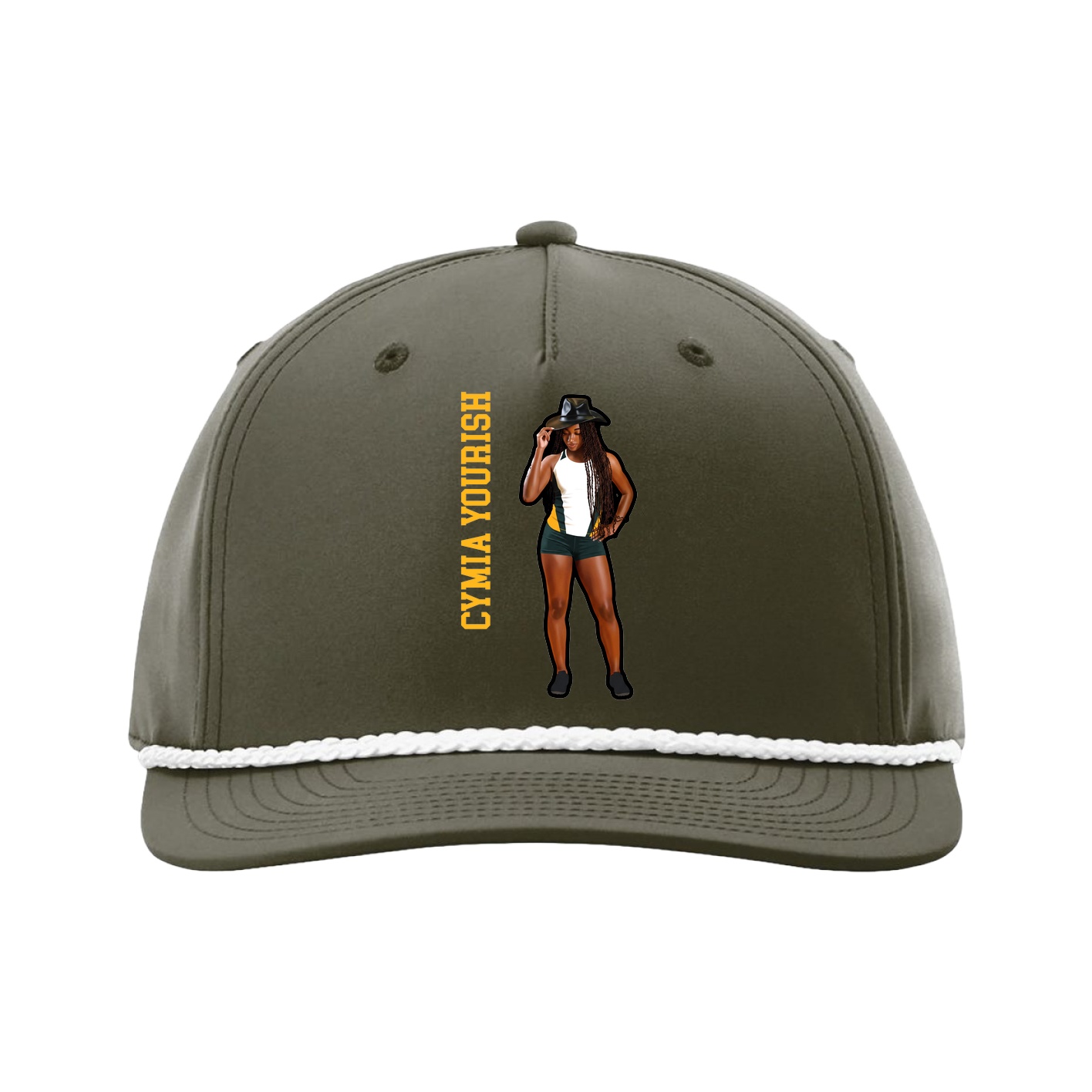 Five-Panel Classic Rope Cap — Name Vertical in Green
