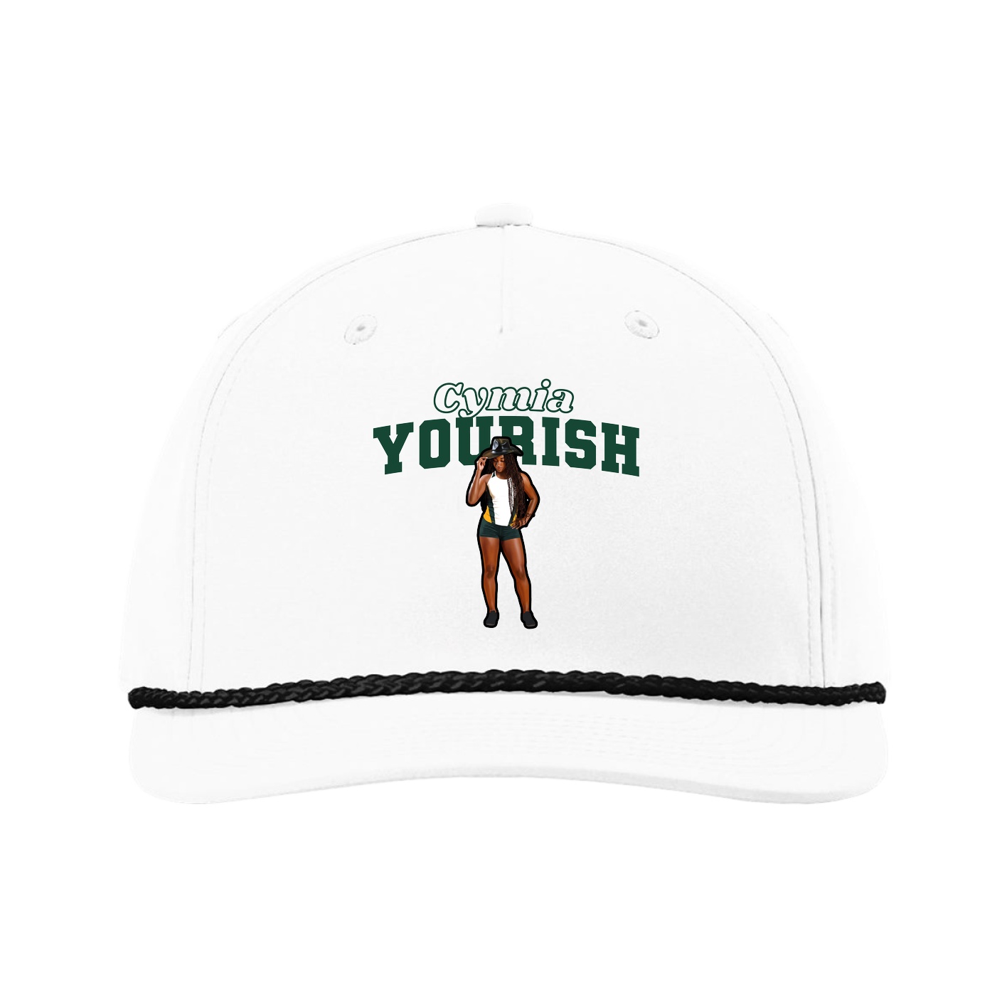 Five-Panel Classic Rope Cap — Name Arch in White