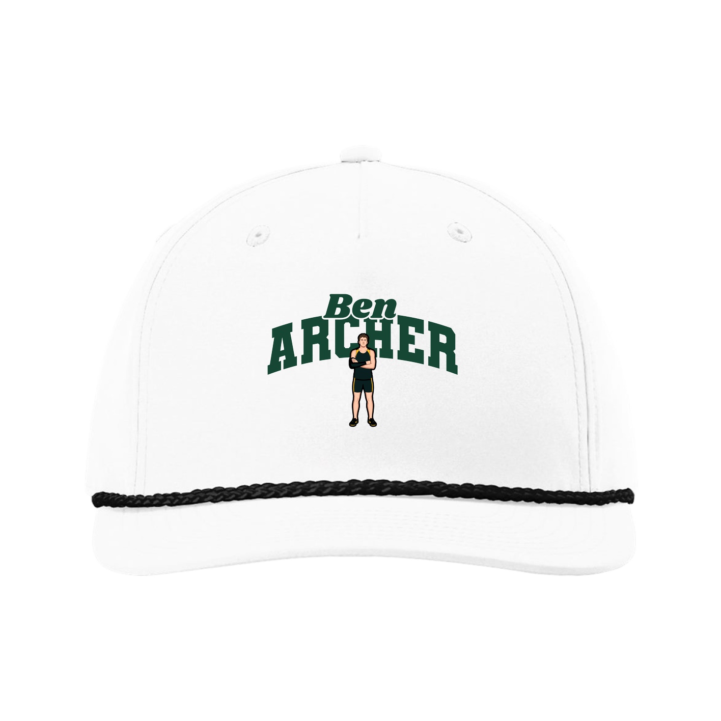 Five-Panel Classic Rope Cap — Signature Arch in White