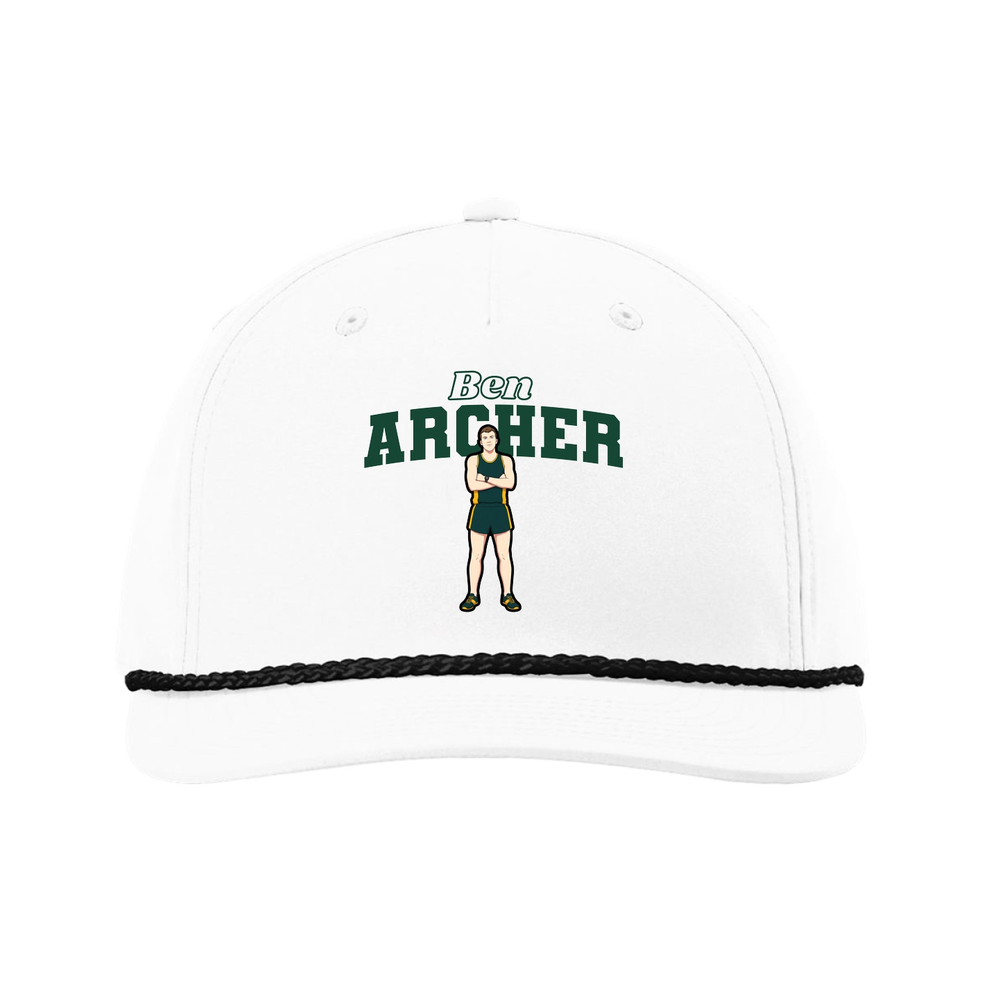 Five-Panel Classic Rope Cap — Name Arch in White