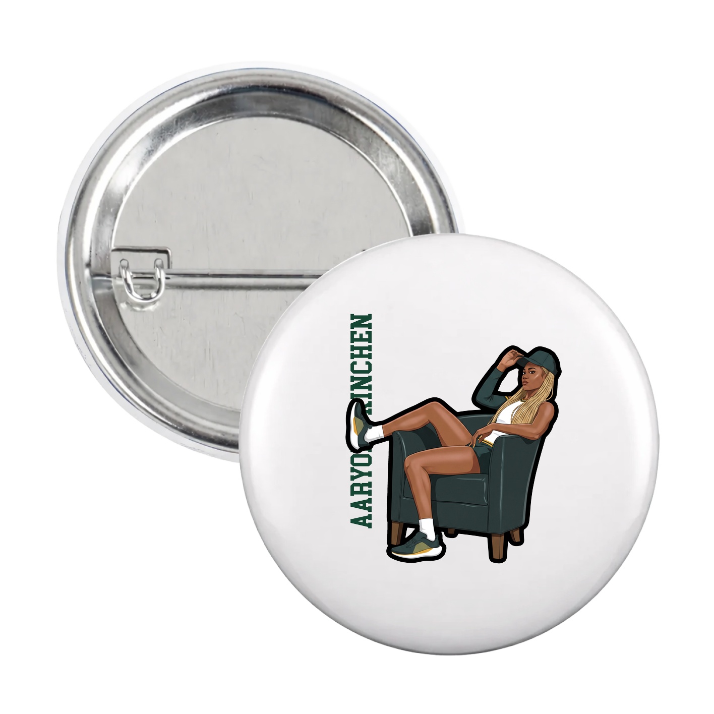 Game Day Button — Name Vertical in White