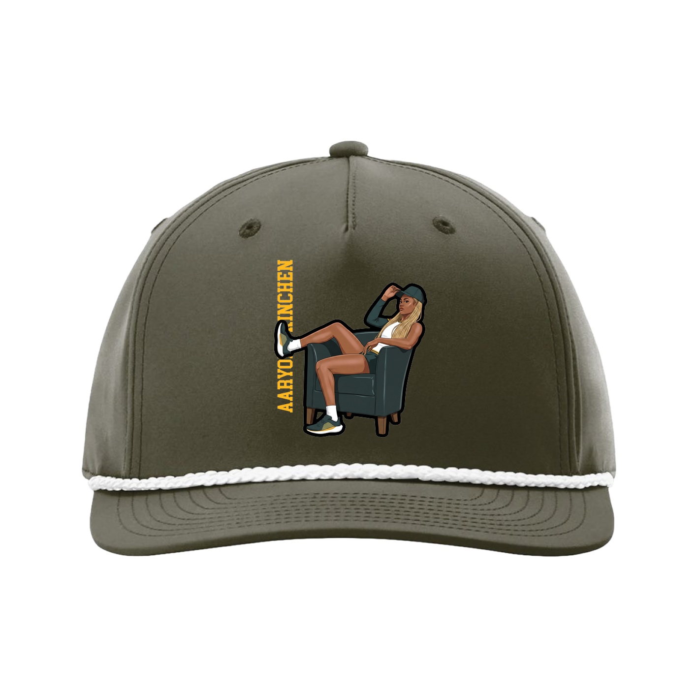Five-Panel Classic Rope Cap — Name Vertical in Green