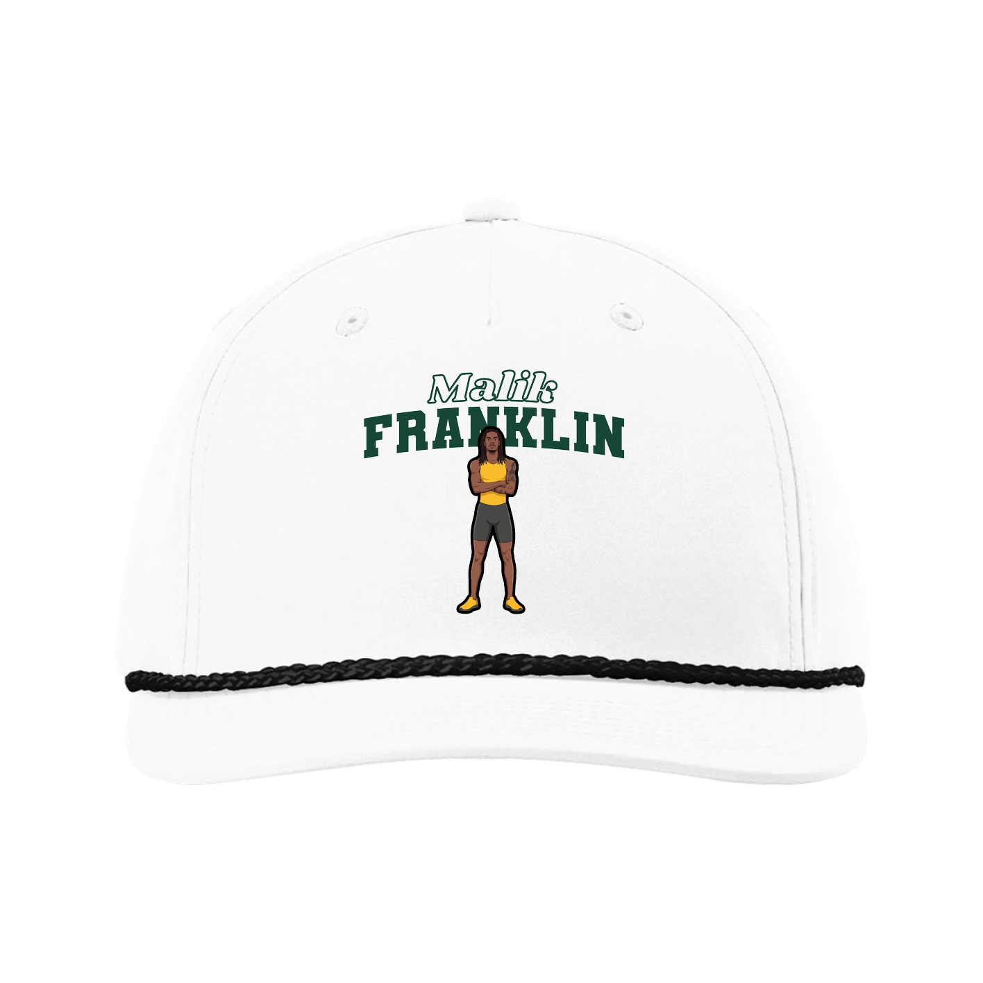 Five-Panel Classic Rope Cap — Name Arch in White