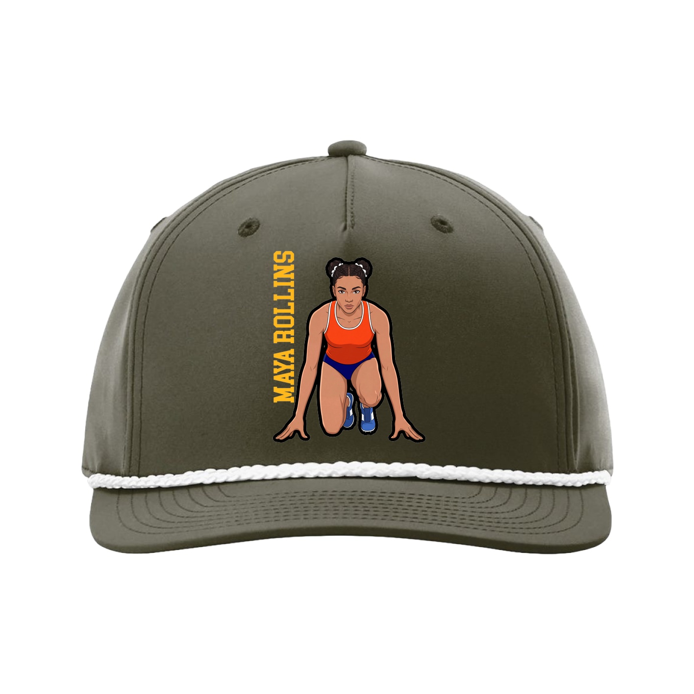 Five-Panel Classic Rope Cap — Name Vertical in Green
