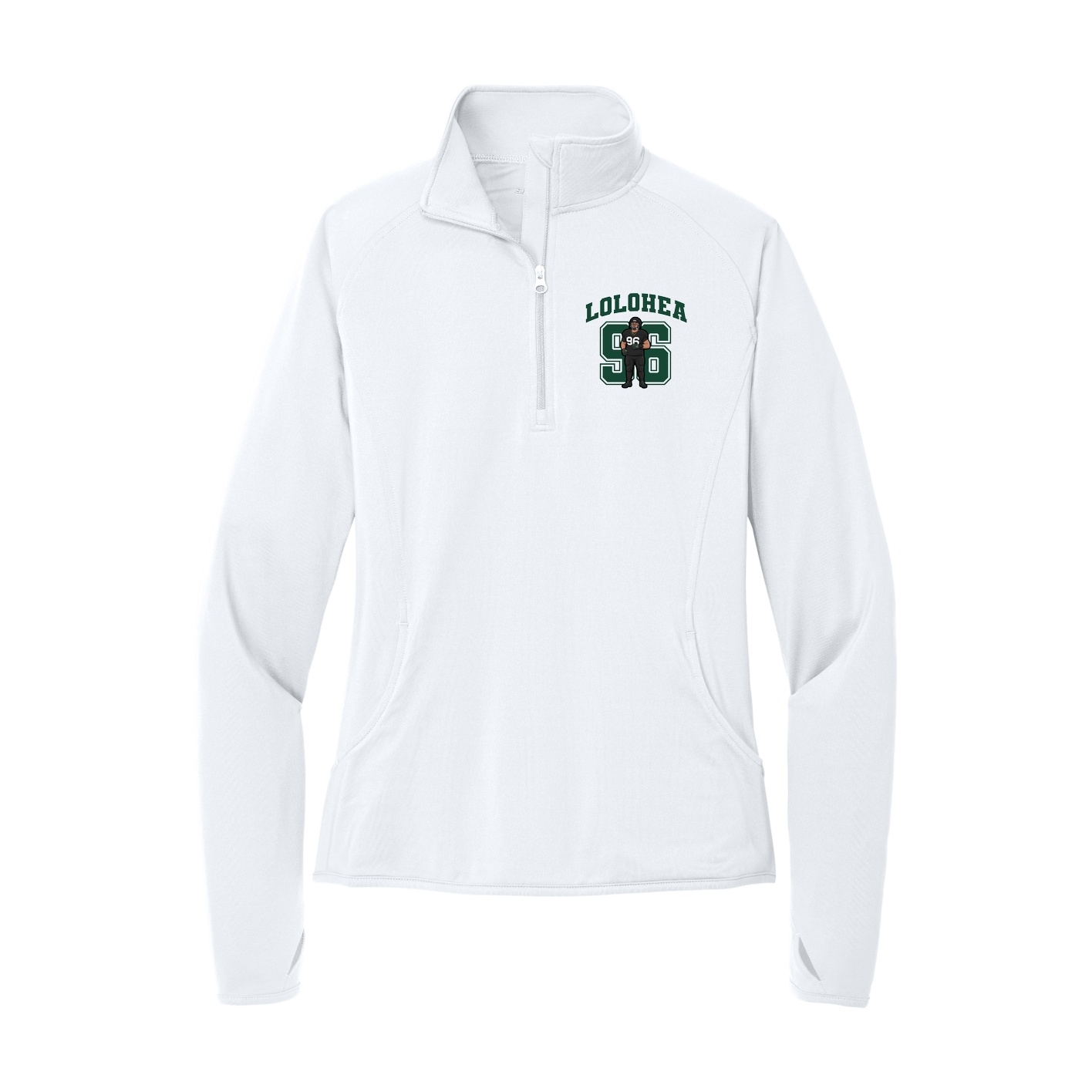 Women's Q-Zip Pullover — Number in White