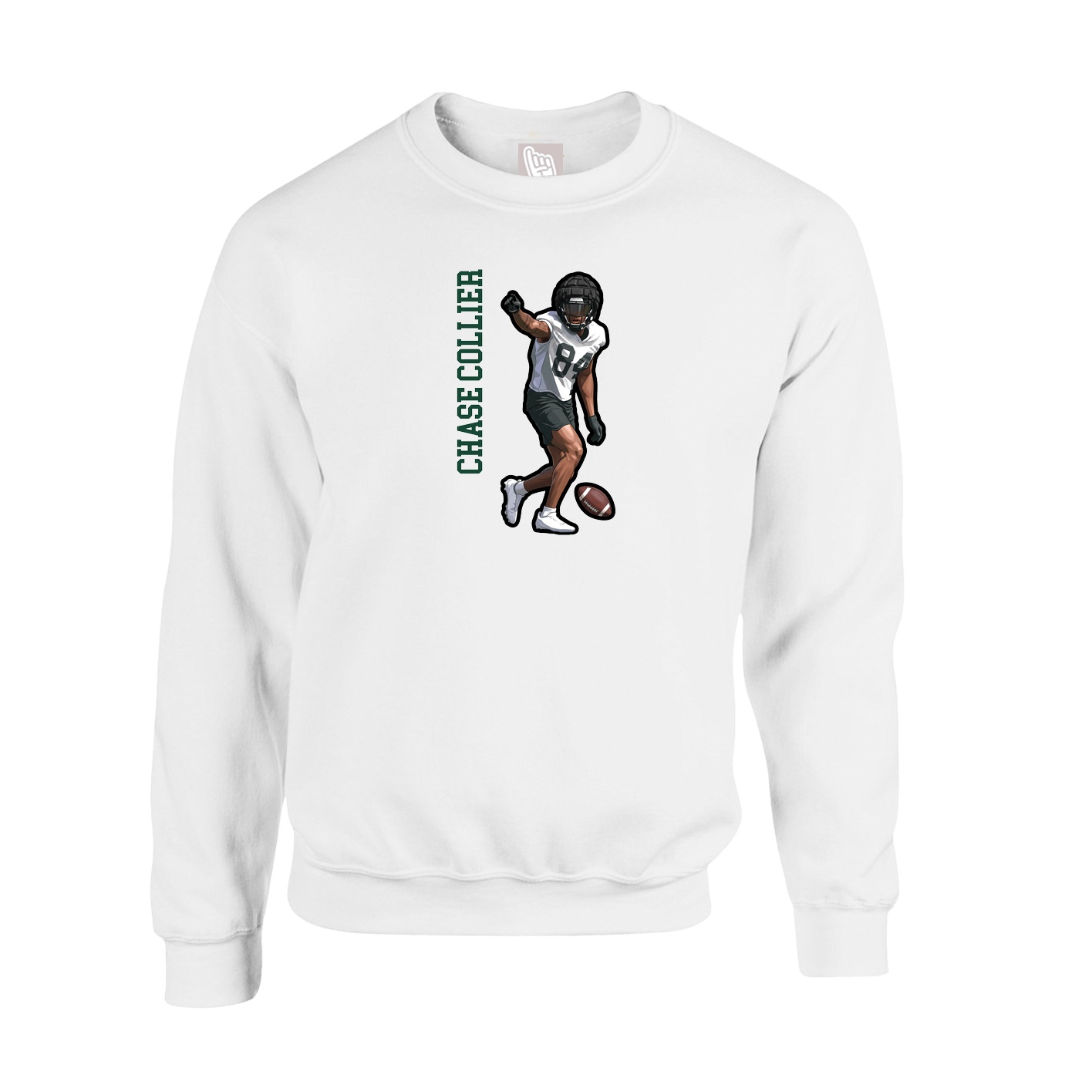 Fleece Crew — Name Vertical in White