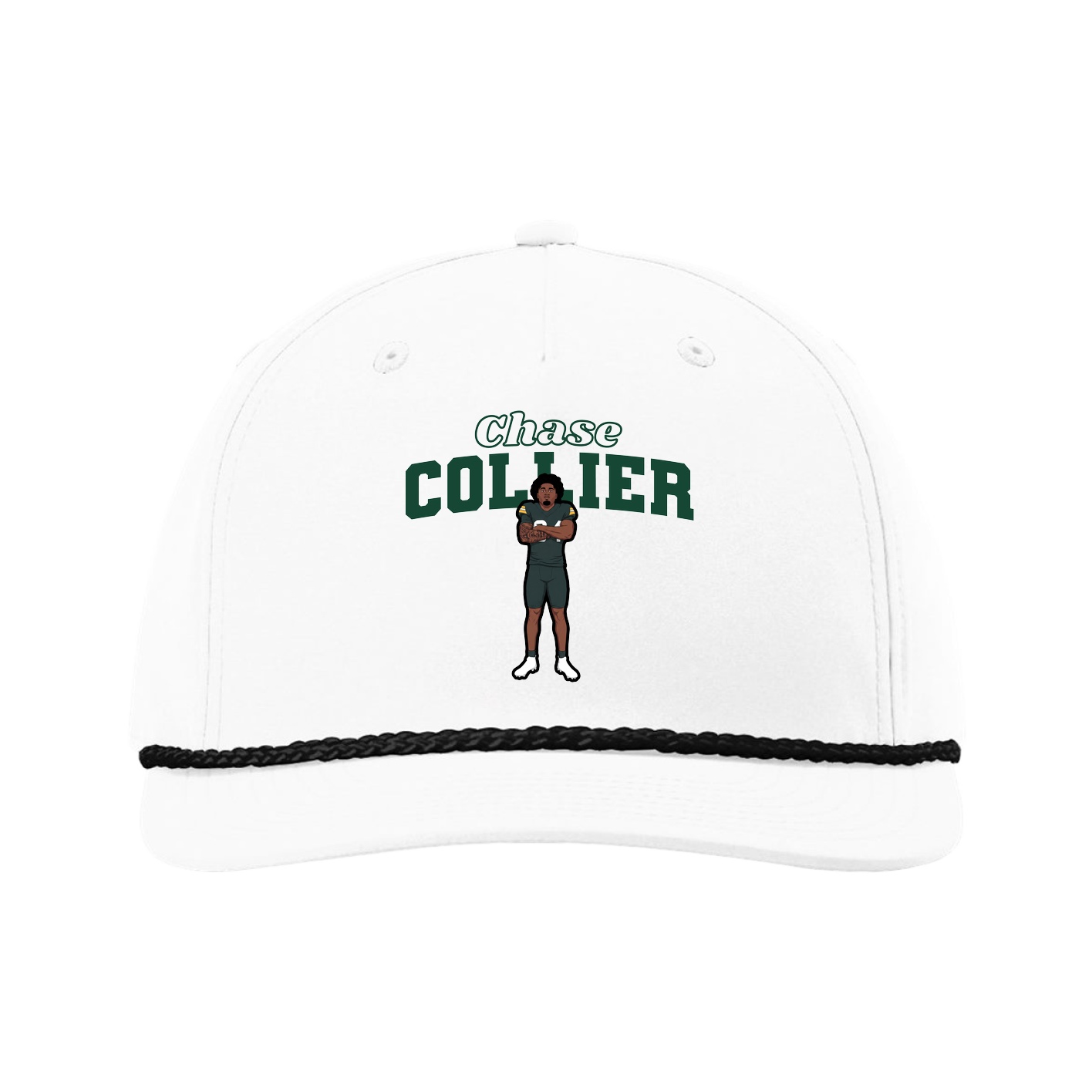 Five-Panel Classic Rope Cap — Name Arch in White