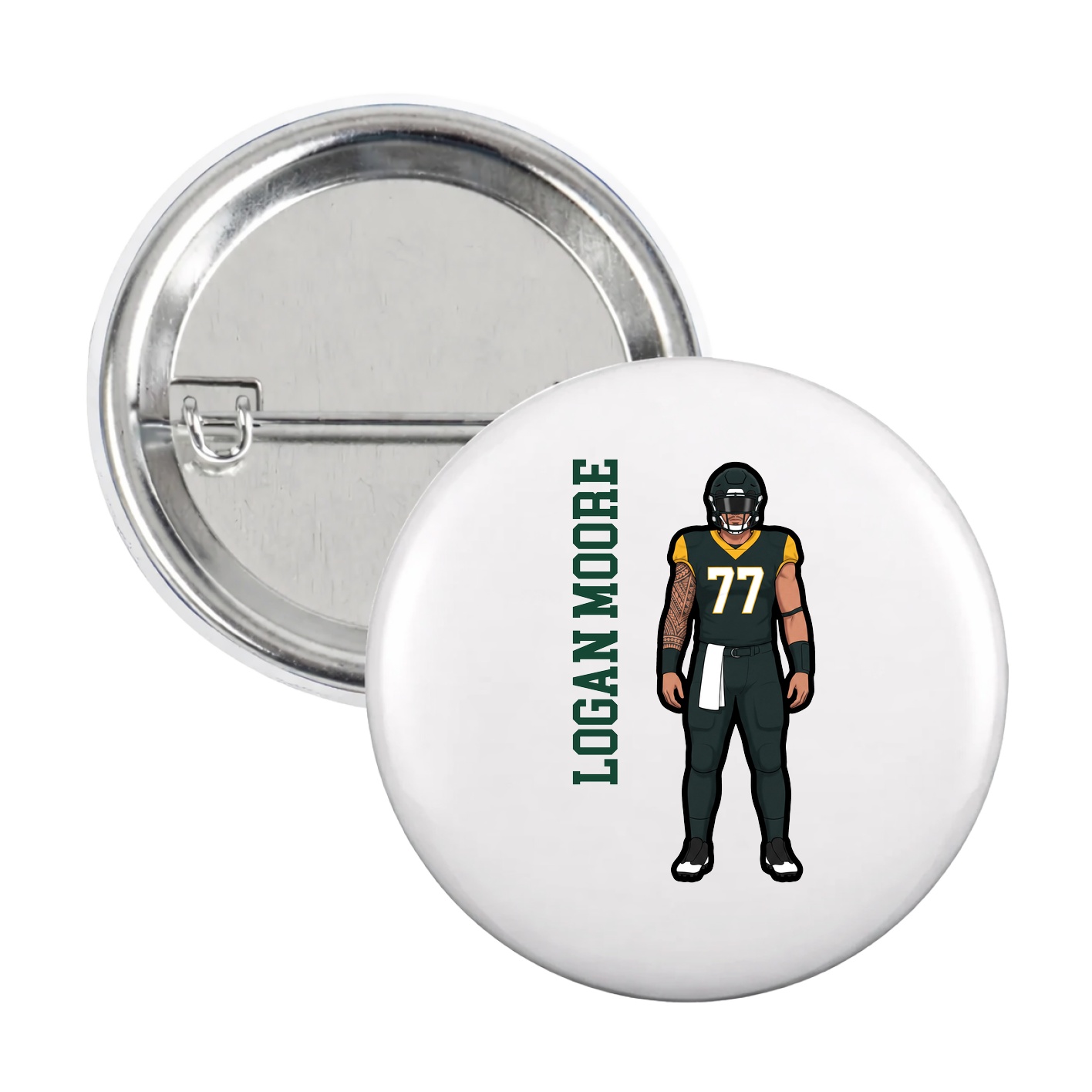 Game Day Button — Name Vertical in White