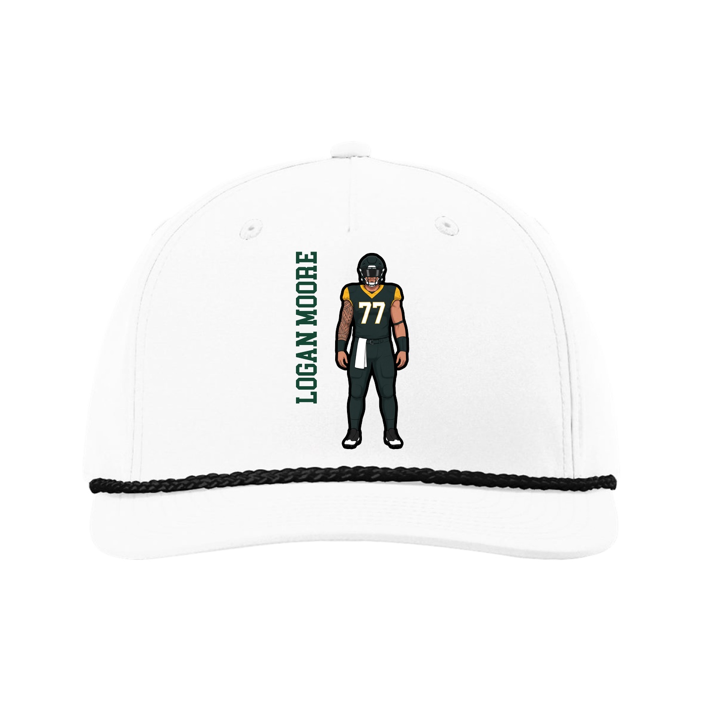 Five-Panel Classic Rope Cap — Name Vertical in White