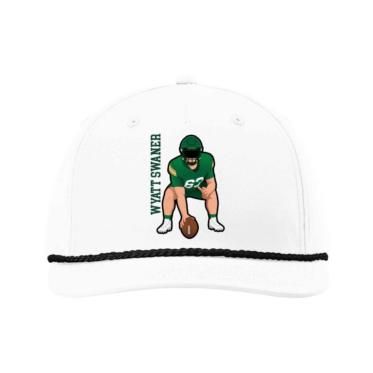 Five-Panel Classic Rope Cap — Name Vertical in White