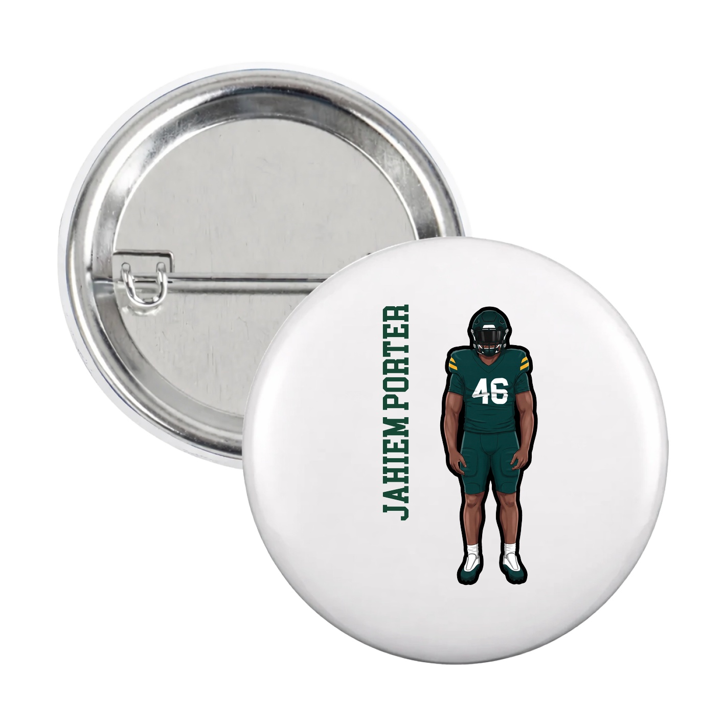 Game Day Button — Name Vertical in White