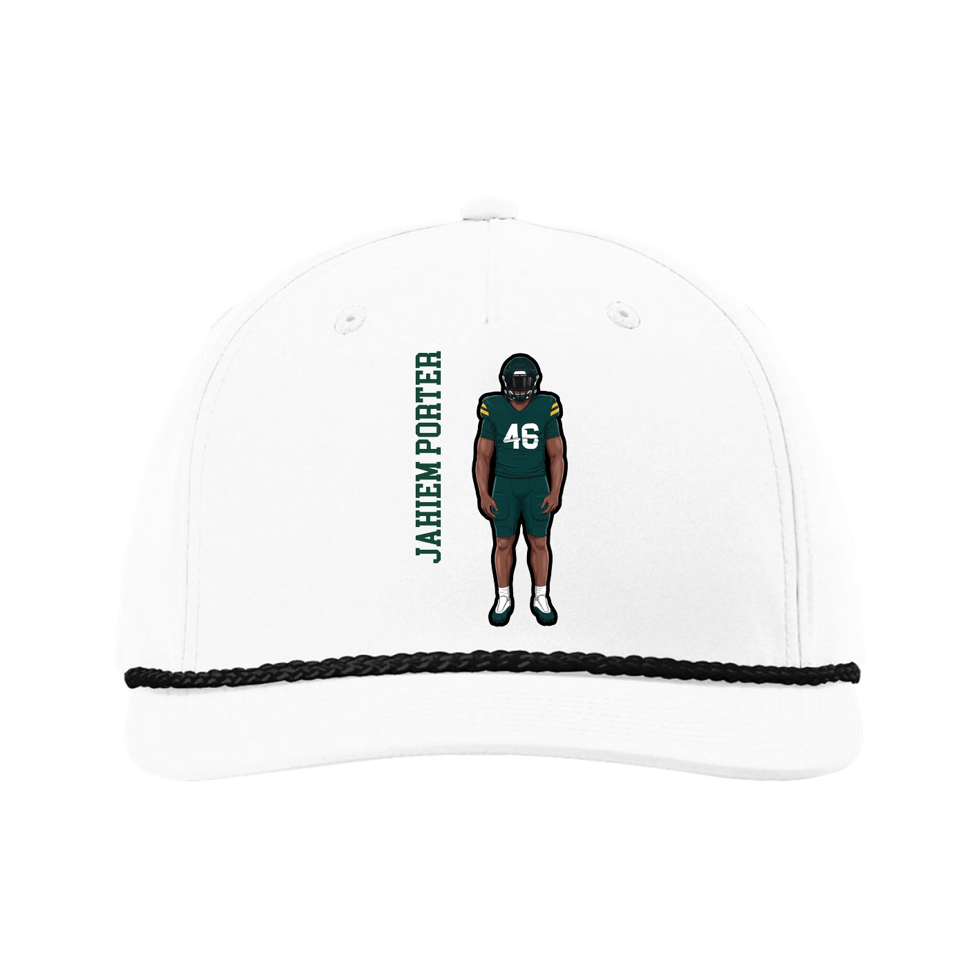 Five-Panel Classic Rope Cap — Name Vertical in White
