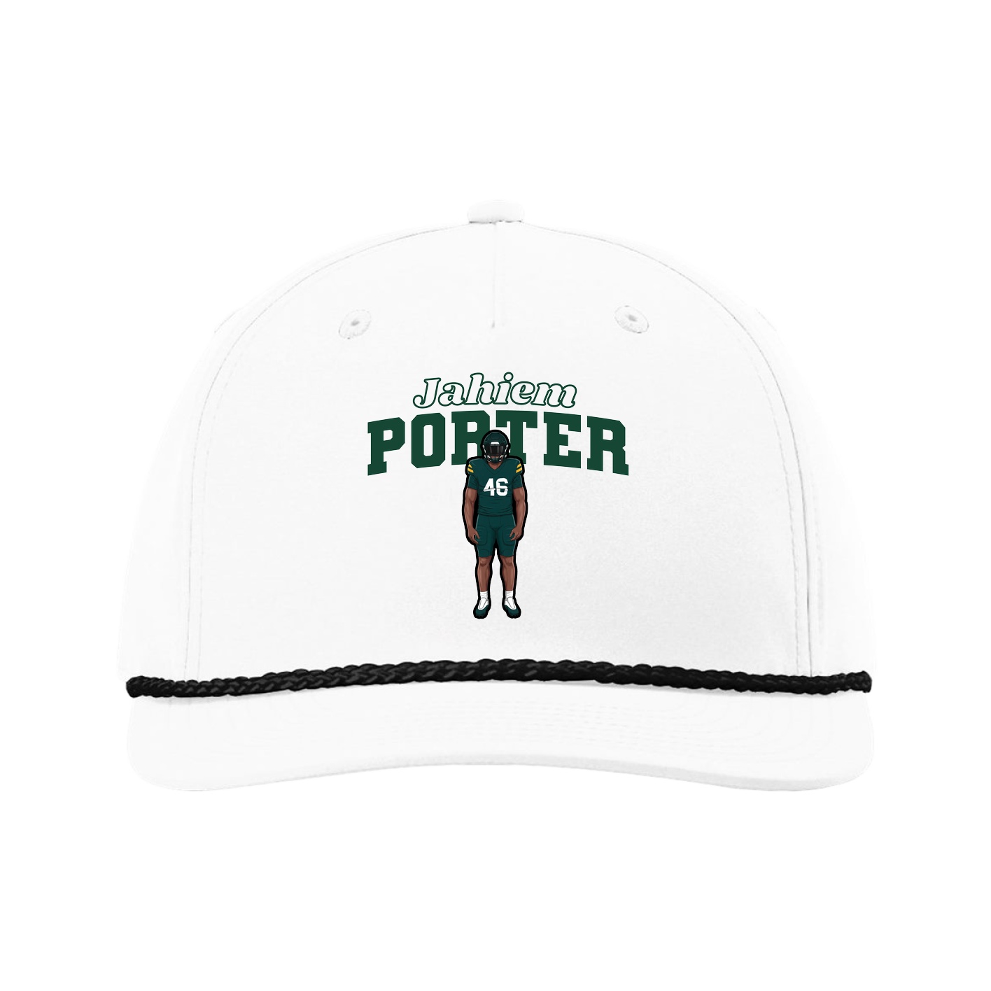 Five-Panel Classic Rope Cap — Name Arch in White