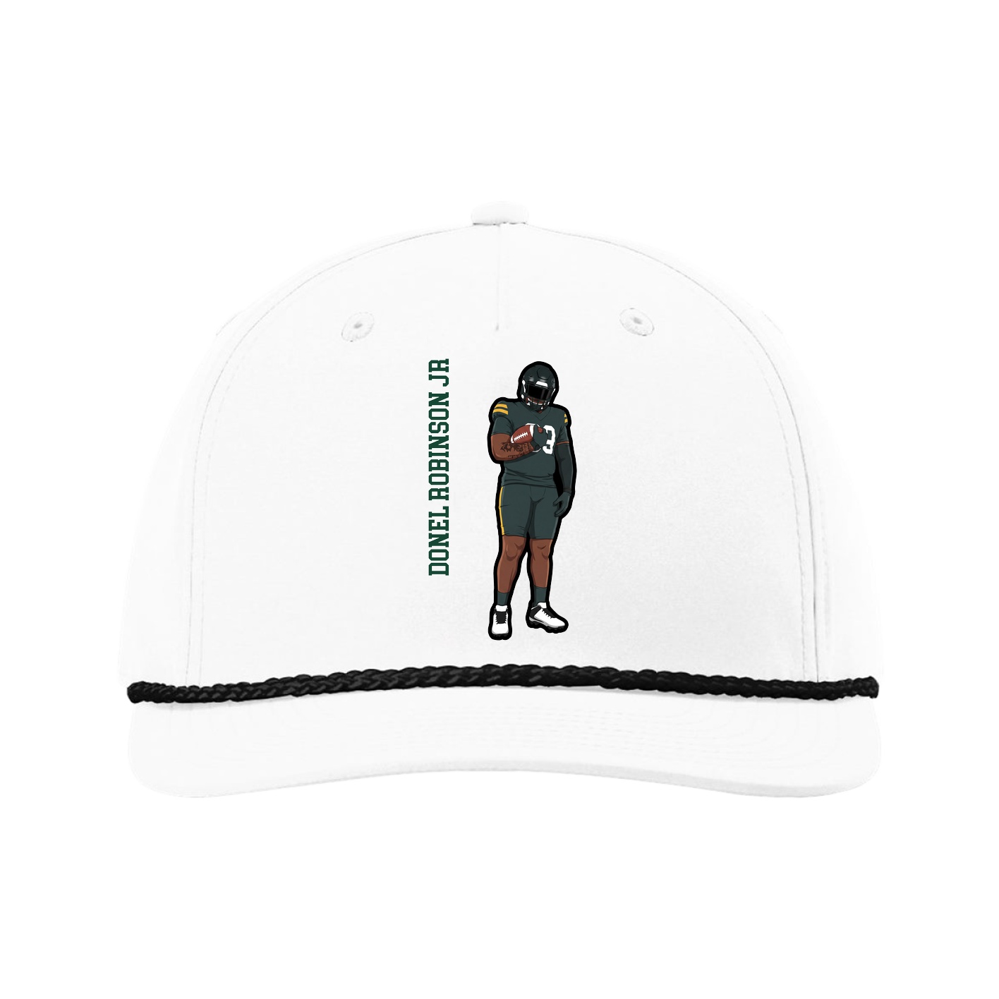 Five-Panel Classic Rope Cap — Name Vertical in White