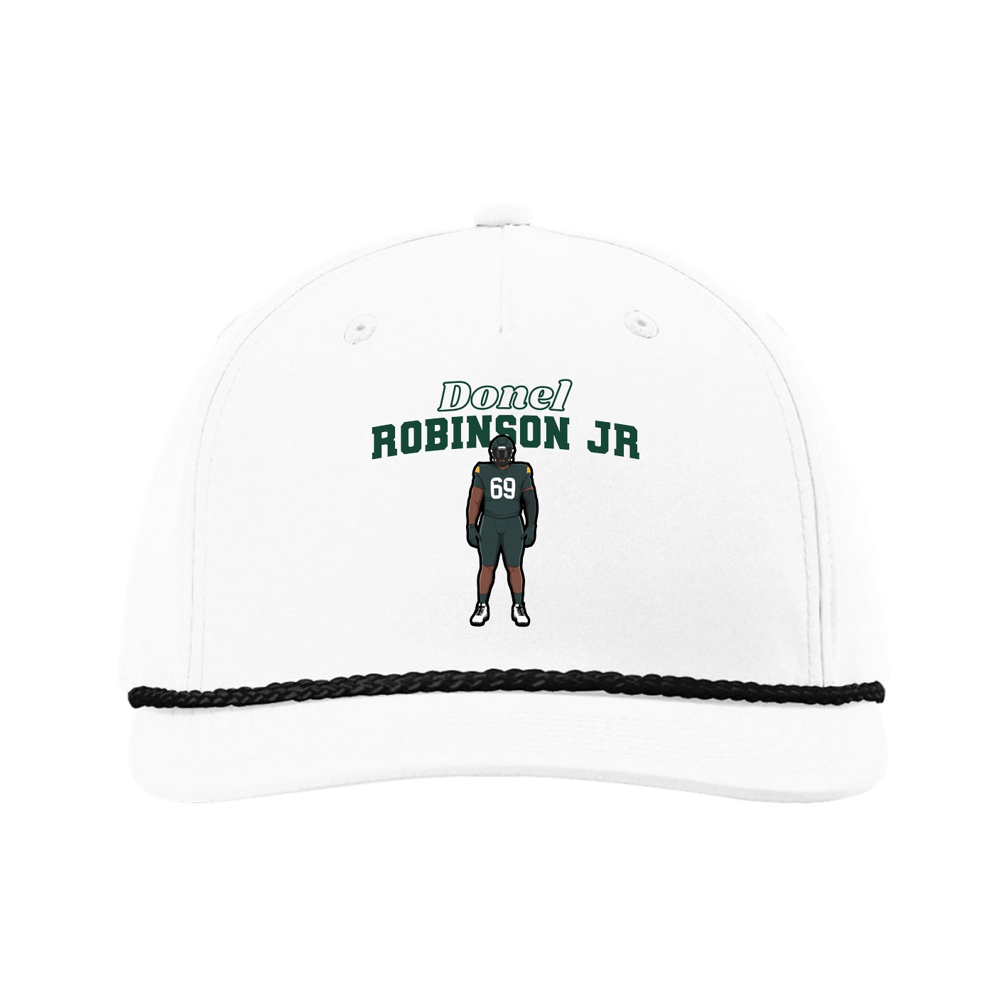Five-Panel Classic Rope Cap — Name Arch in White